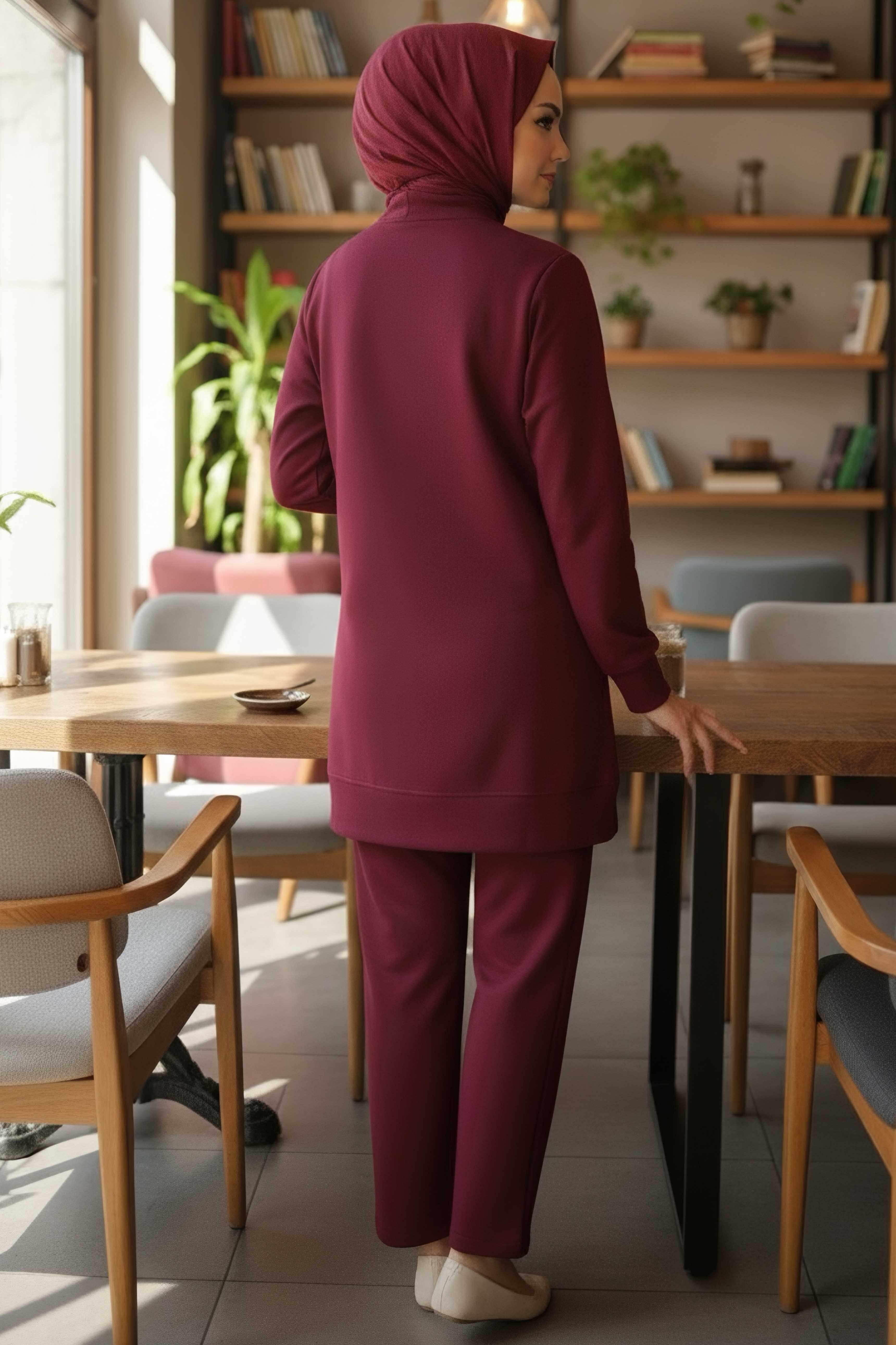 Taş Detaylı Modal İkili Takım - 28045-BORDO - 3