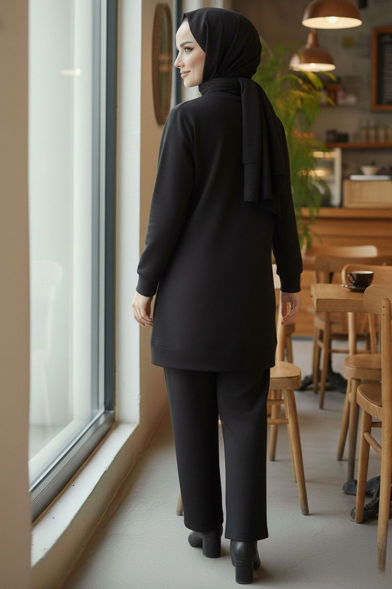 Taş Detaylı Modal İkili Takım - 28045-SIYAH - 4