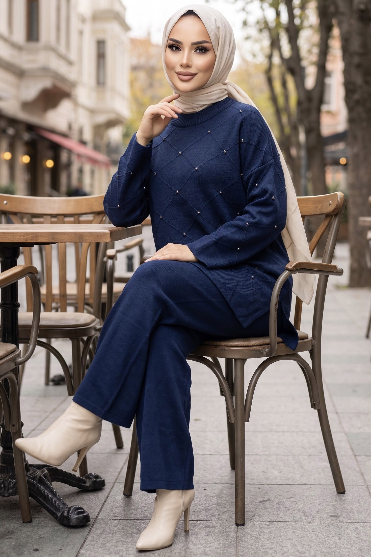 Taş Detaylı Triko Takım Lacivert - 29278-LACIVERT - 1
