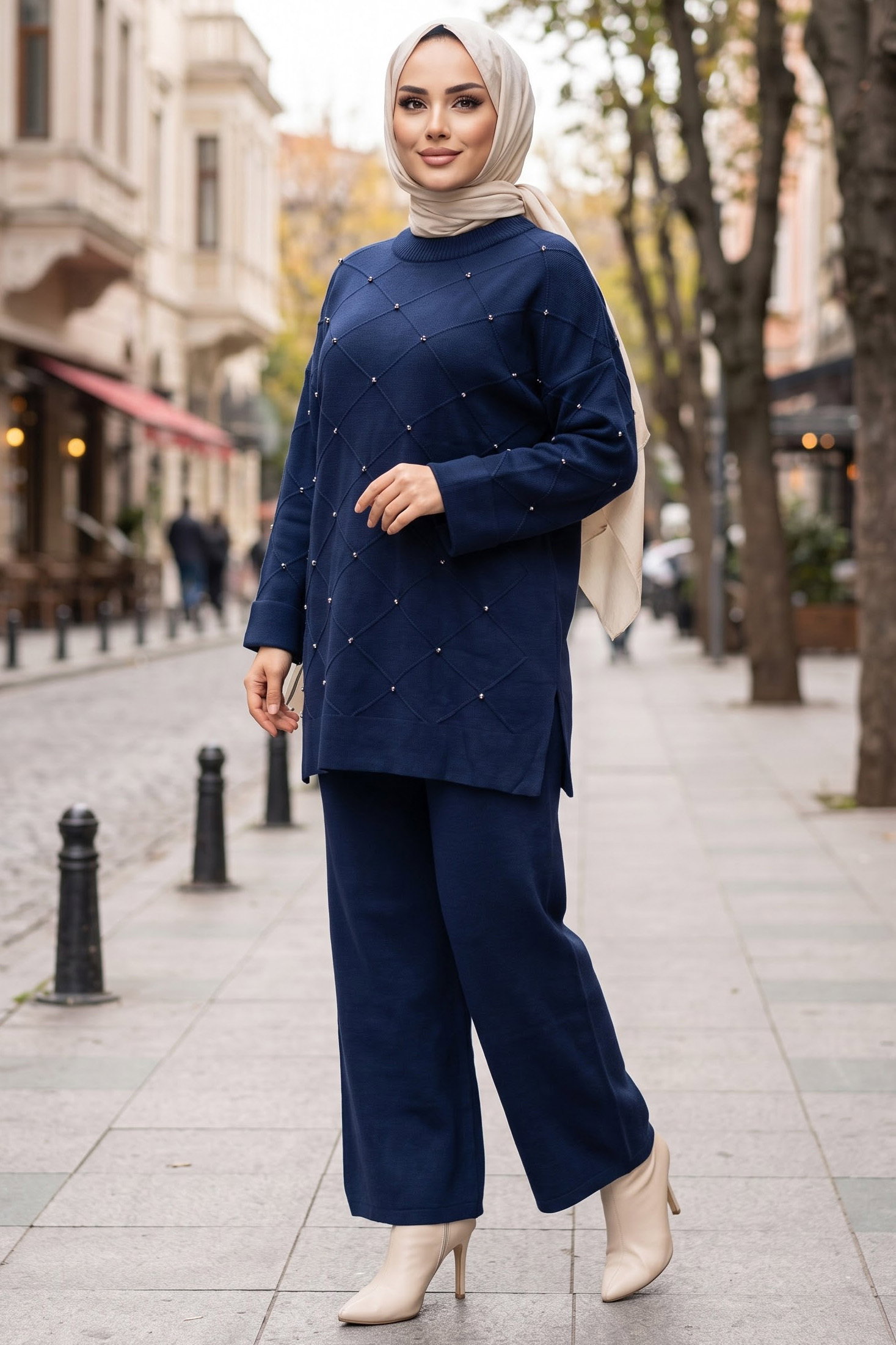 Taş Detaylı Triko Takım Lacivert - 29278-LACIVERT - 2