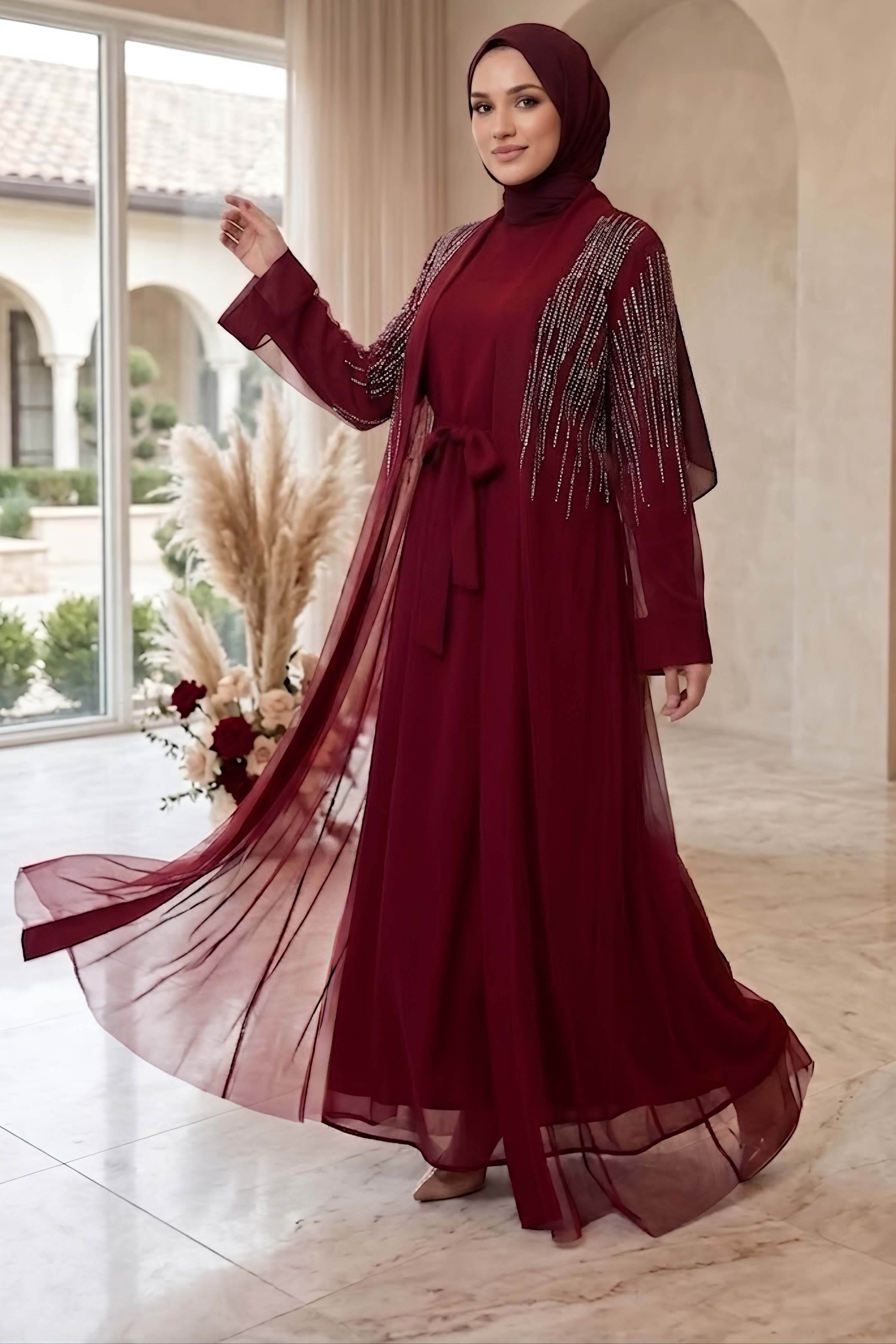 Taş Payetli İkili Takım Bordo - 28786-BORDO - 1