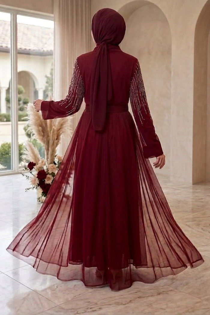 Taş Payetli İkili Takım Bordo - 28786-BORDO - 4