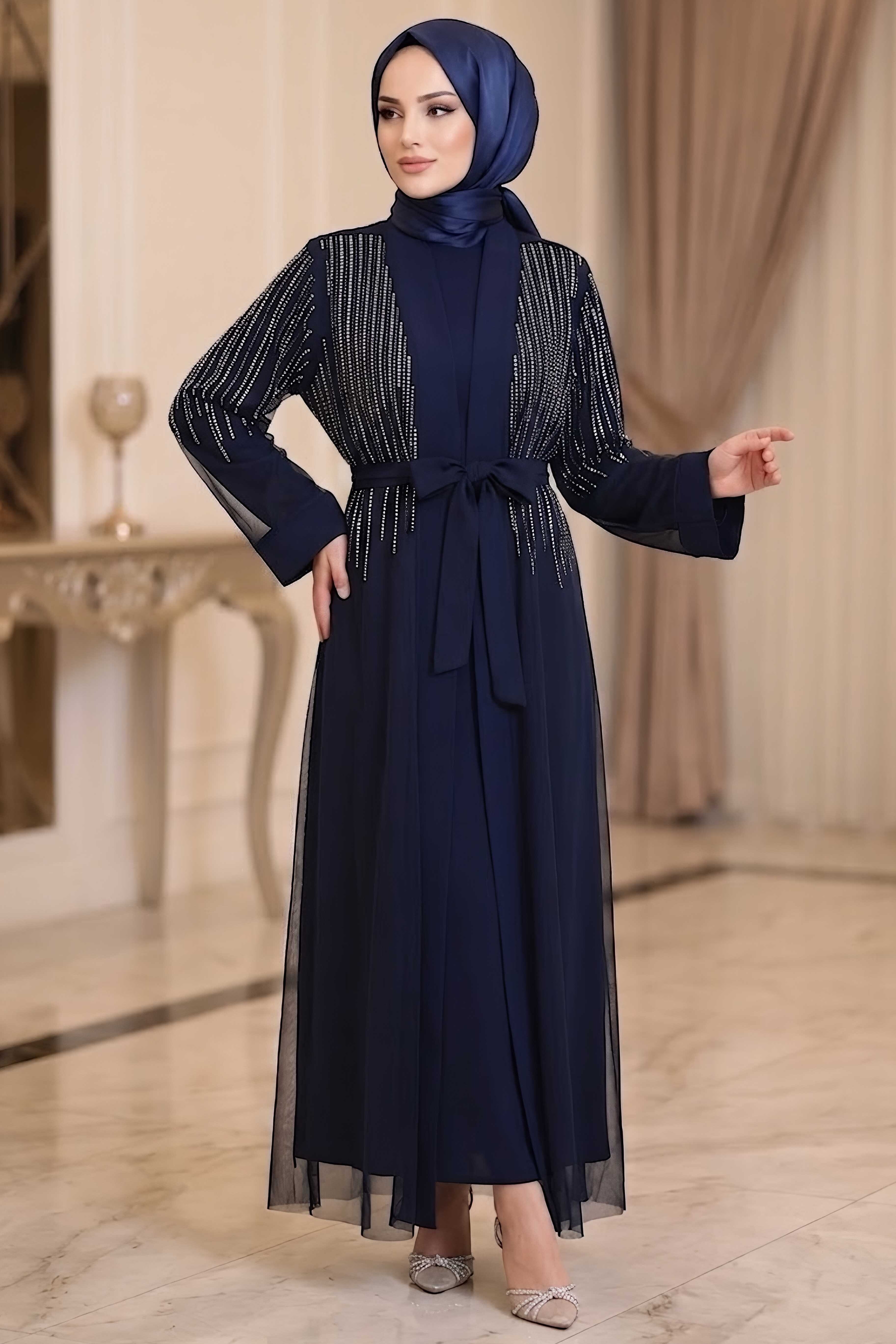 Taş Payetli İkili Takım Lacivert - 28786-LACIVERT - 2