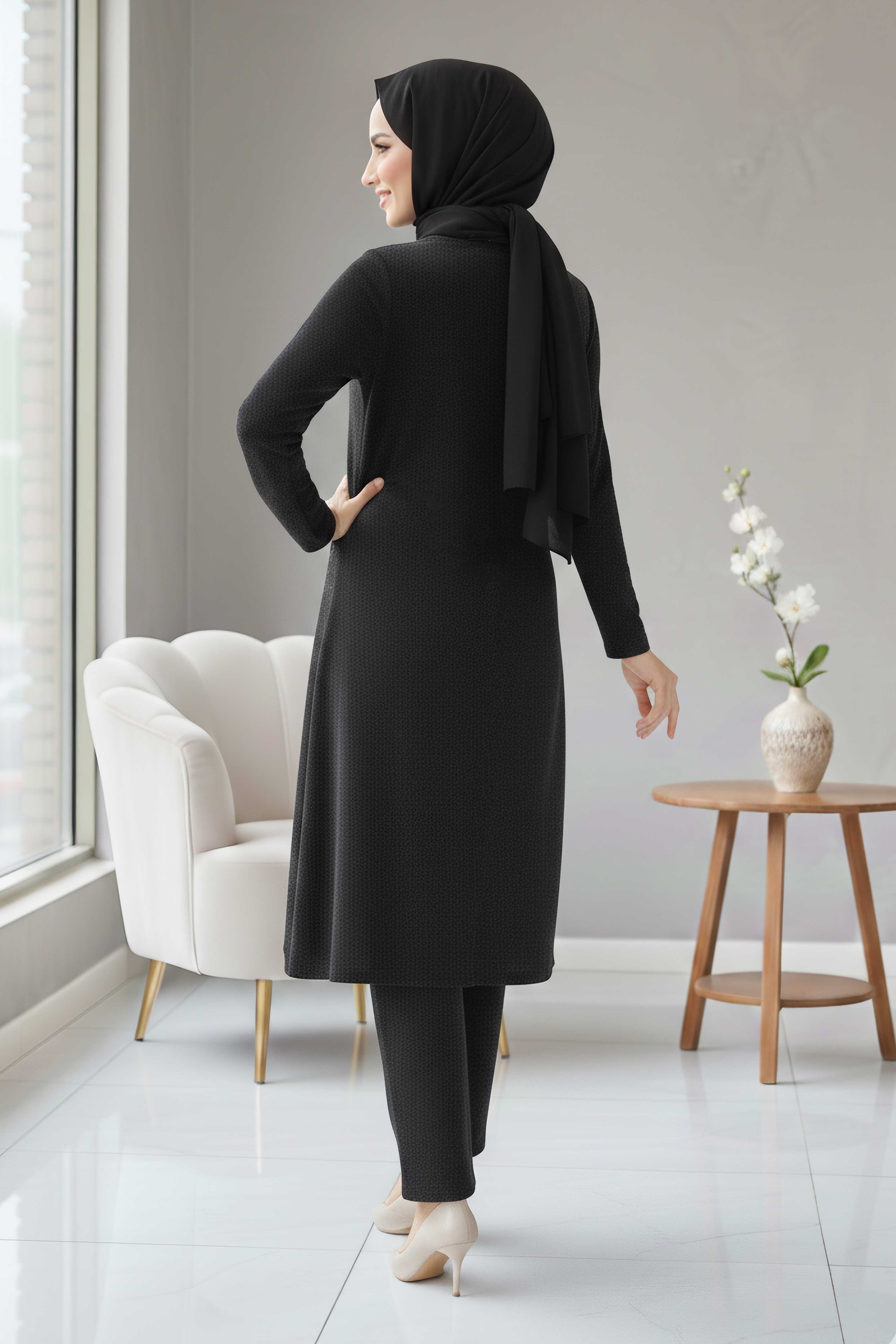 Taş Ve Simli İkili Takım - 28302-SIYAH - 3