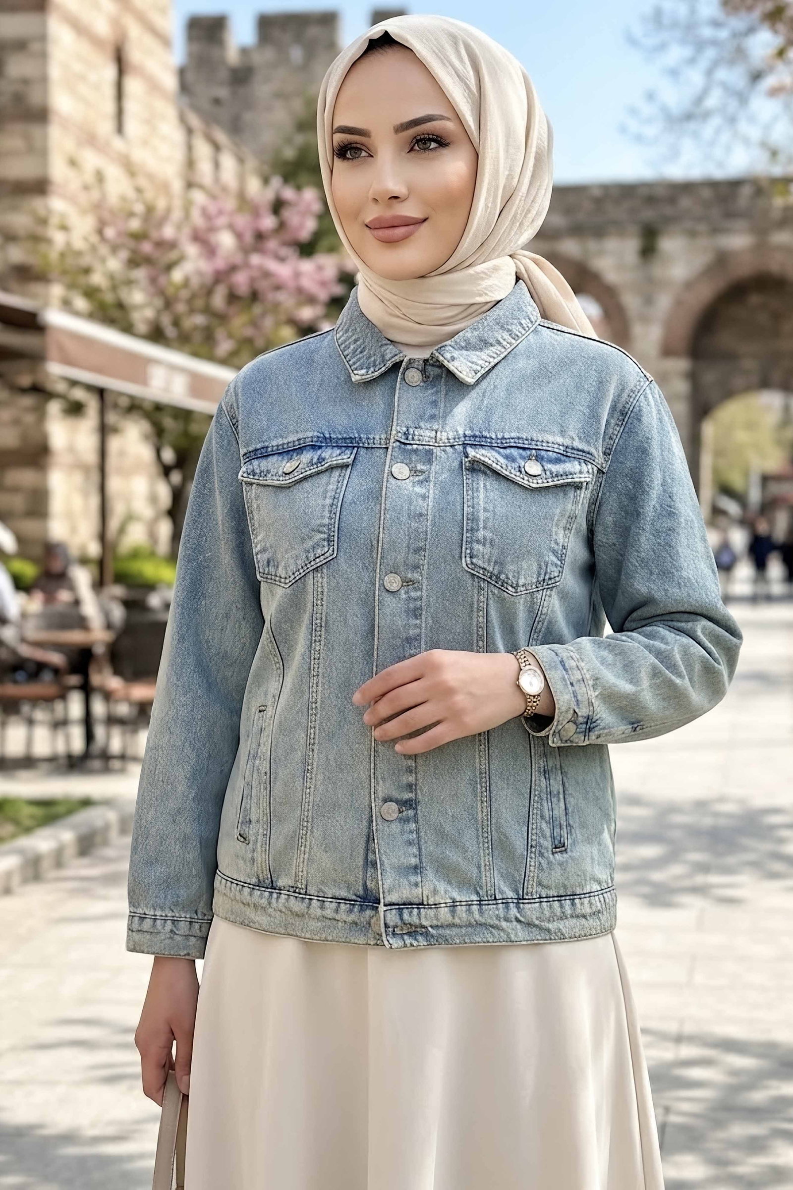 Taşlı Cepli Kot Ceket Buz Mavi - 29037-BUZ-MAVI - 2