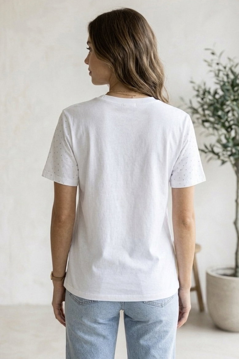 Taşlı Kısa Kollu T-shirt - 28409-BEYAZ - 3
