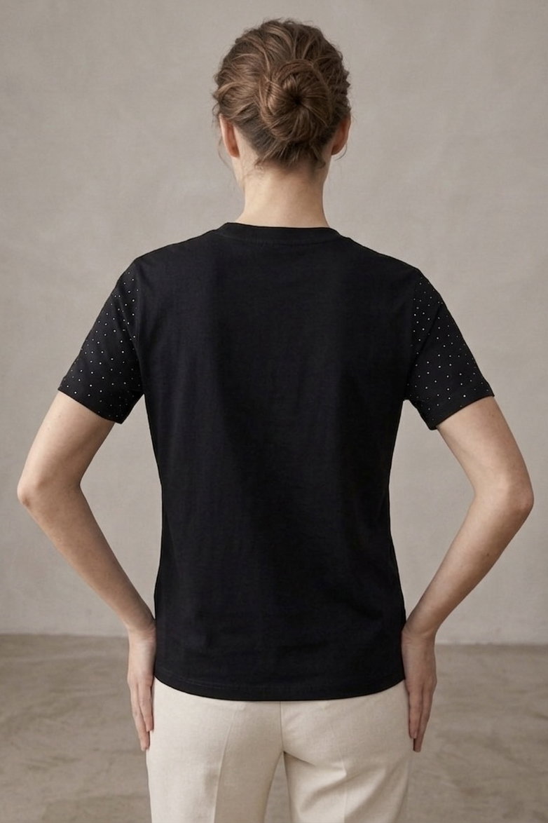 Taşlı Kısa Kollu T-shirt - 28409-SIYAH - 3