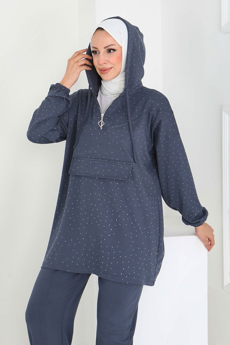 Taşlı Modal İkili Takım - 27861-FUME - TOFİSA