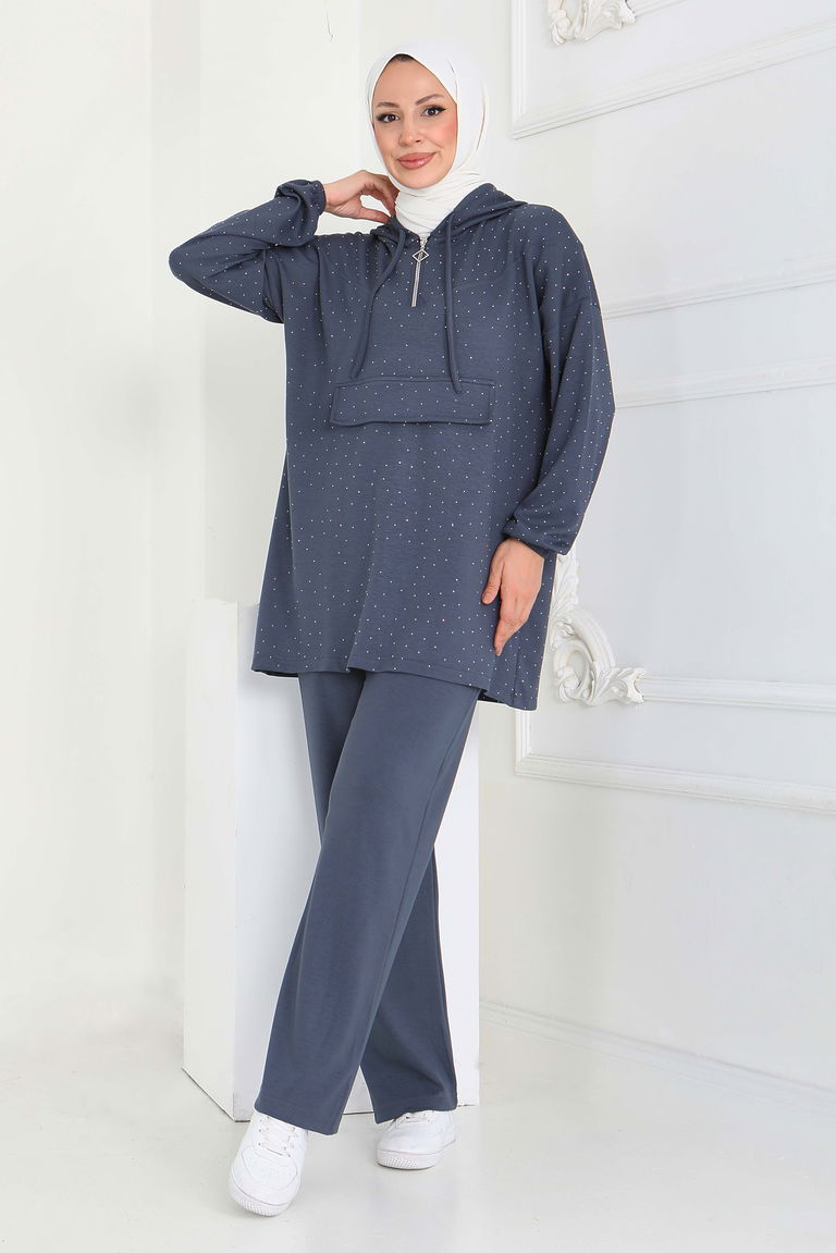 Taşlı Modal İkili Takım - 27861-FUME - TOFİSA