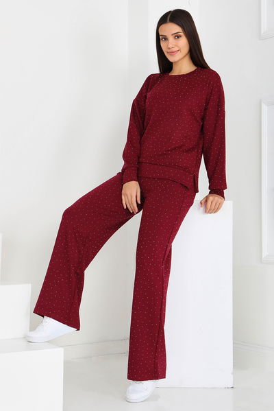 Taşlı Modal İkili Takım - 27868-BORDO 