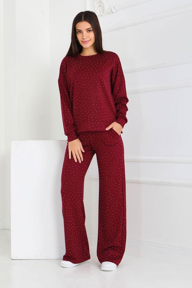 Taşlı Modal İkili Takım - 27868-BORDO - TOFİSA