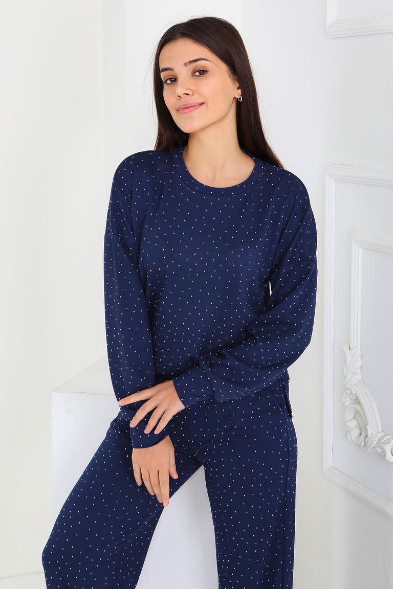 Taşlı Modal İkili Takım - 27868-LACIVERT - TOFİSA