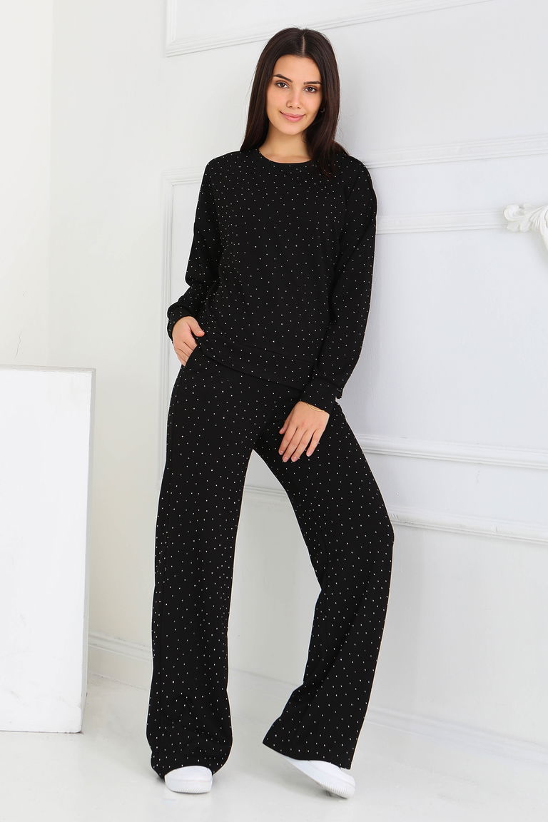 Taşlı Modal İkili Takım - 27868-SIYAH - TOFİSA