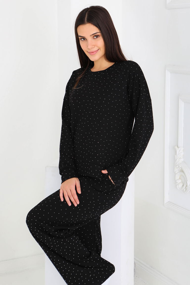 Taşlı Modal İkili Takım - 27868-SIYAH - TOFİSA