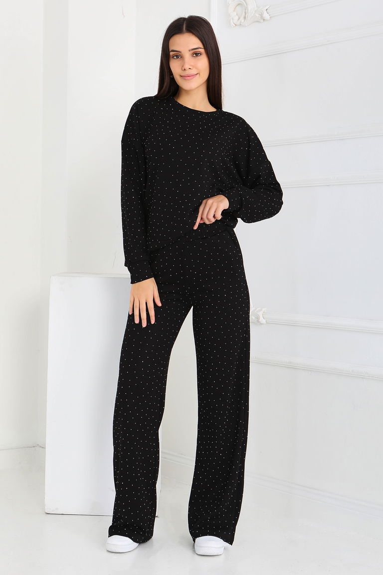 Taşlı Modal İkili Takım - 27868-SIYAH - TOFİSA