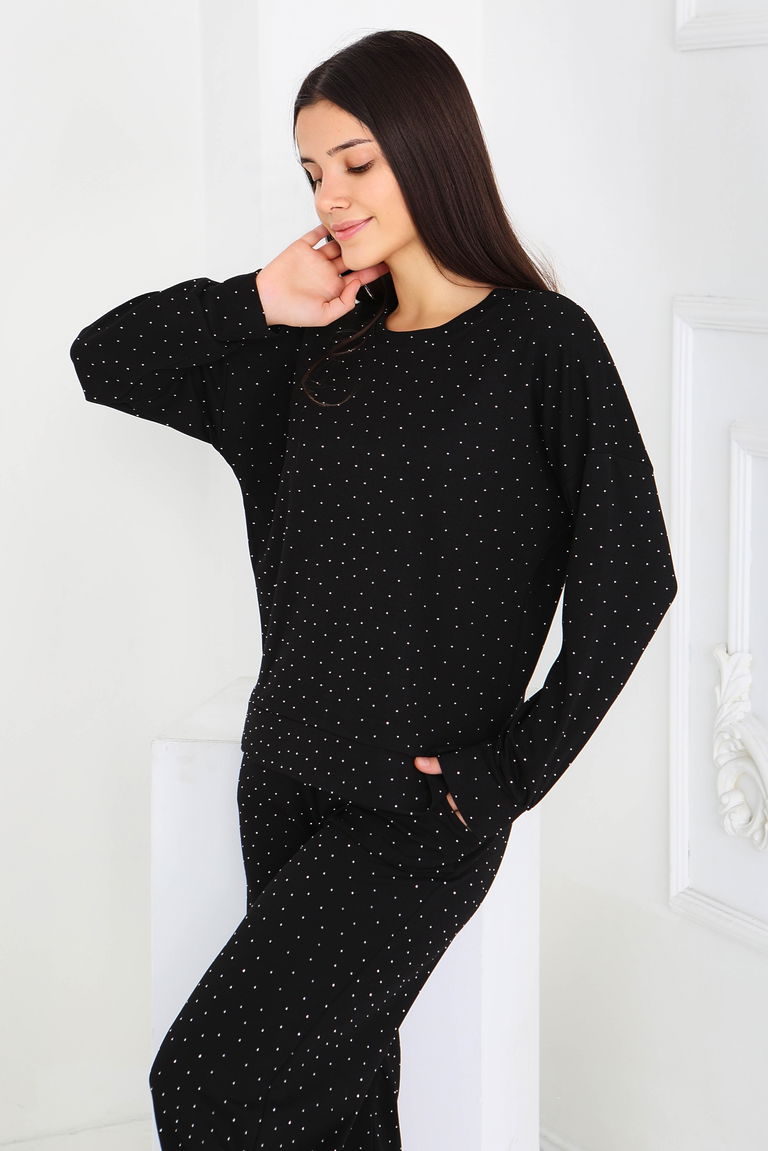 Taşlı Modal İkili Takım - 27868-SIYAH - TOFİSA