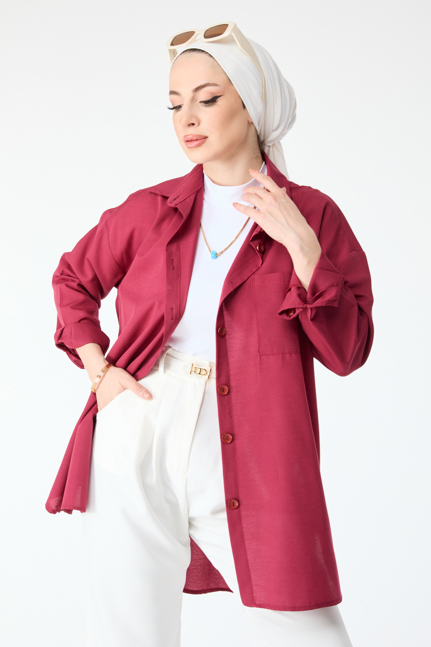Tek Cepli Gömlek Bordo - 27087 - 28