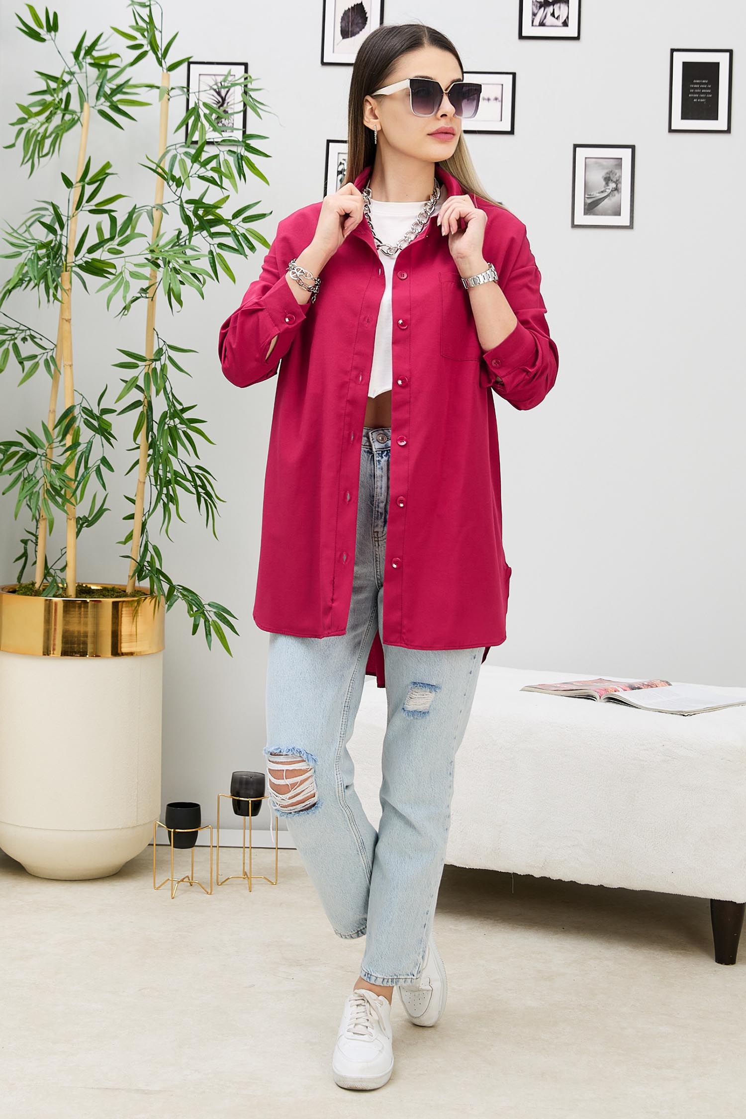 Tek Cepli Gömlek Bordo - 27087 - 37