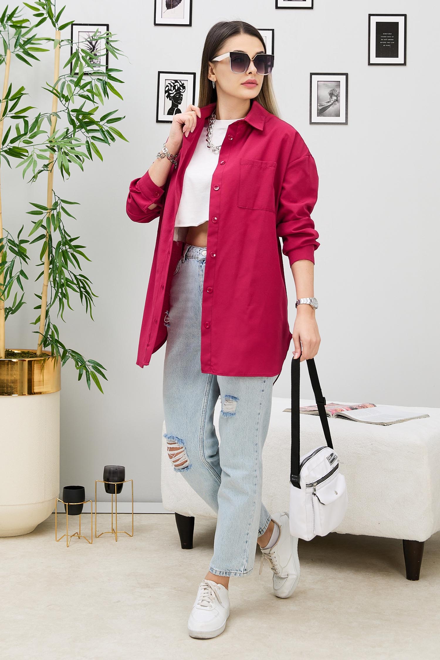 Tek Cepli Gömlek Bordo - 27087 - 40