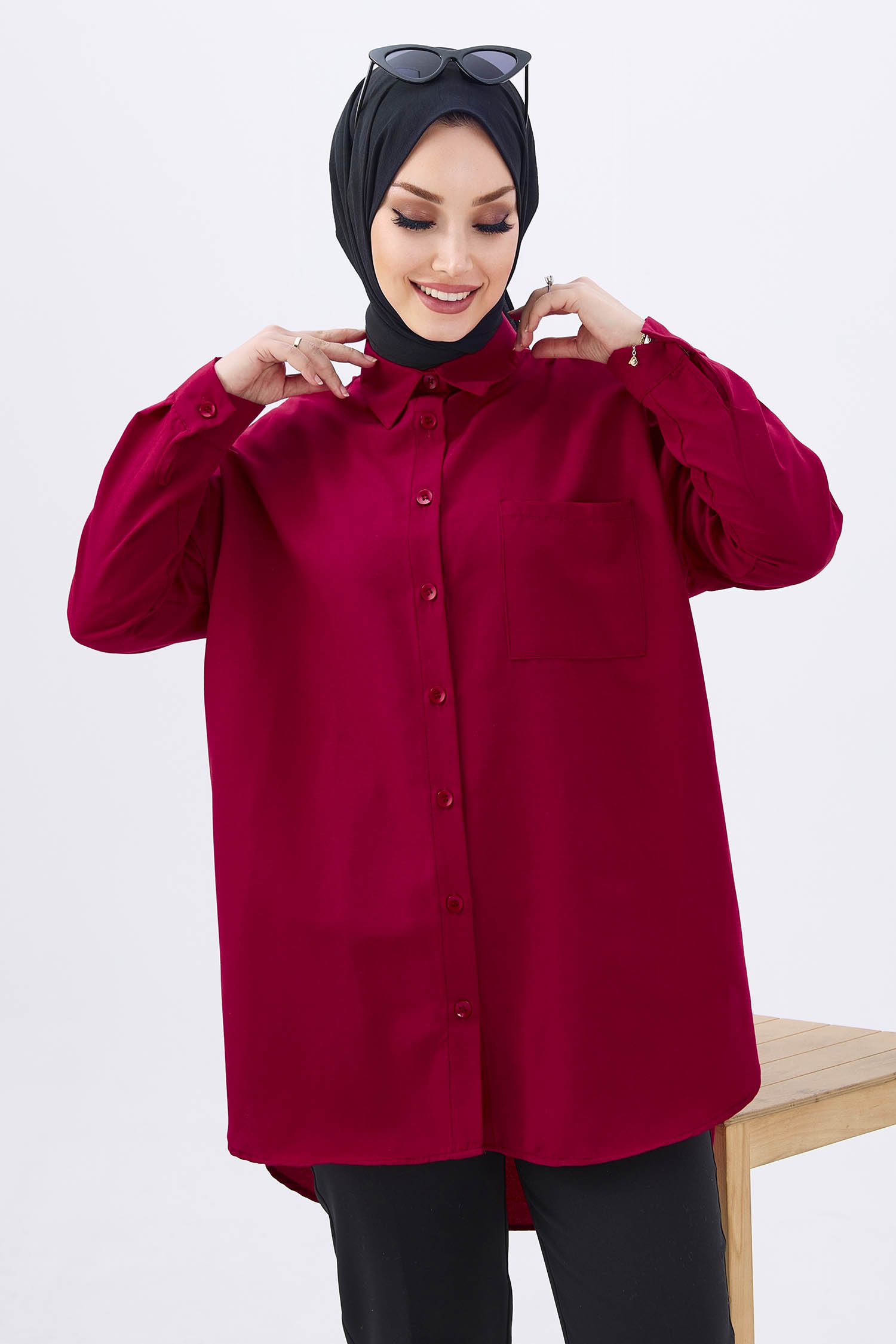 Tek Cepli Gömlek Bordo - 27087 - 1