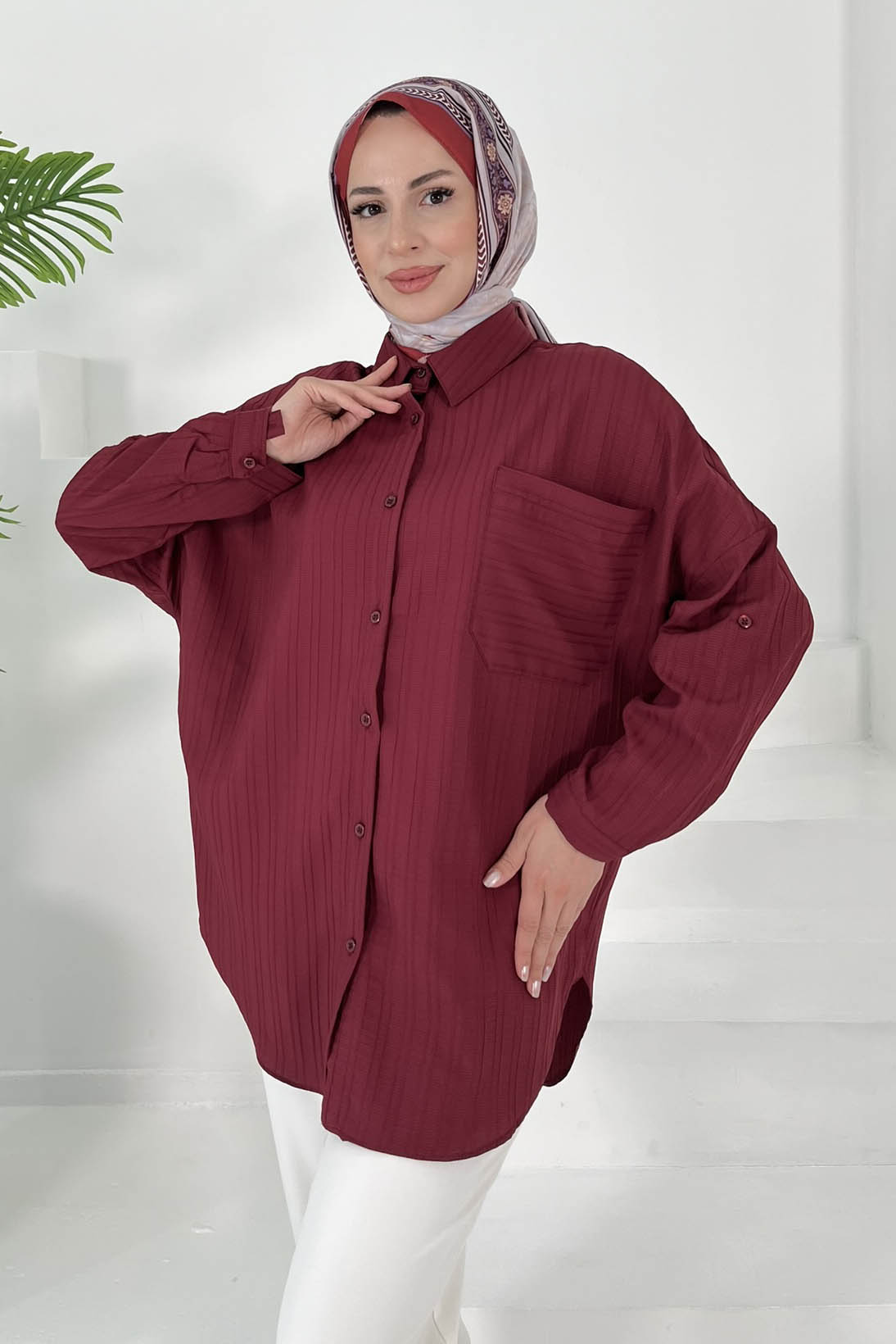 Tek Cepli Tunik Bordo - 27018 - 4
