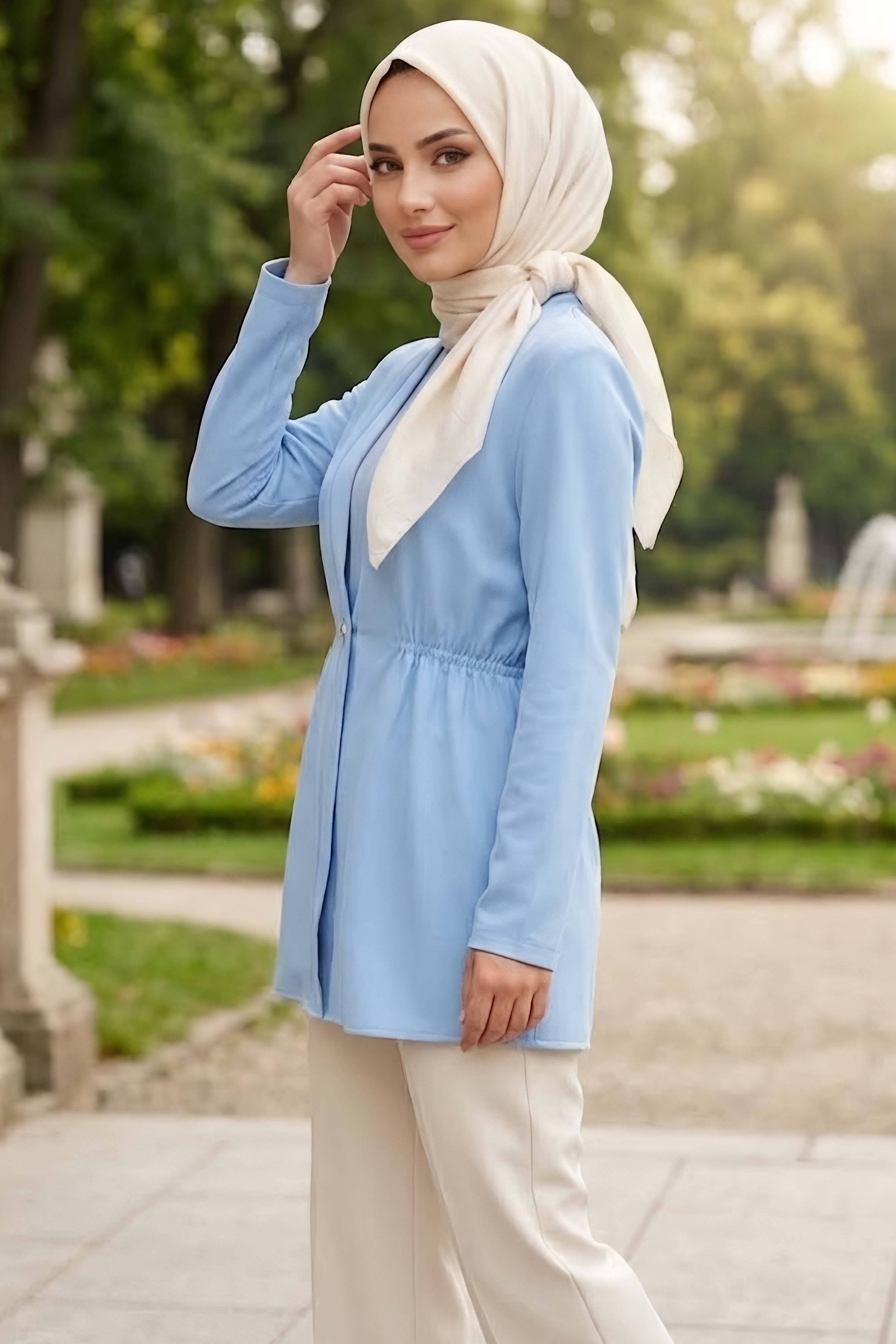 Tek Düğmeli Beli Lastikli Ceket Bebe Mavi - 28767-BEBE-MAVI - 2