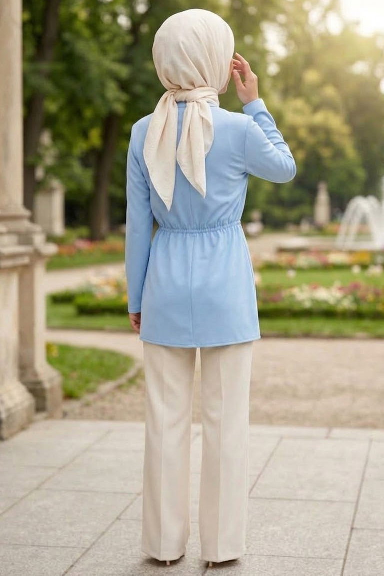 Tek Düğmeli Beli Lastikli Ceket Bebe Mavi - 28767-BEBE-MAVI - 3