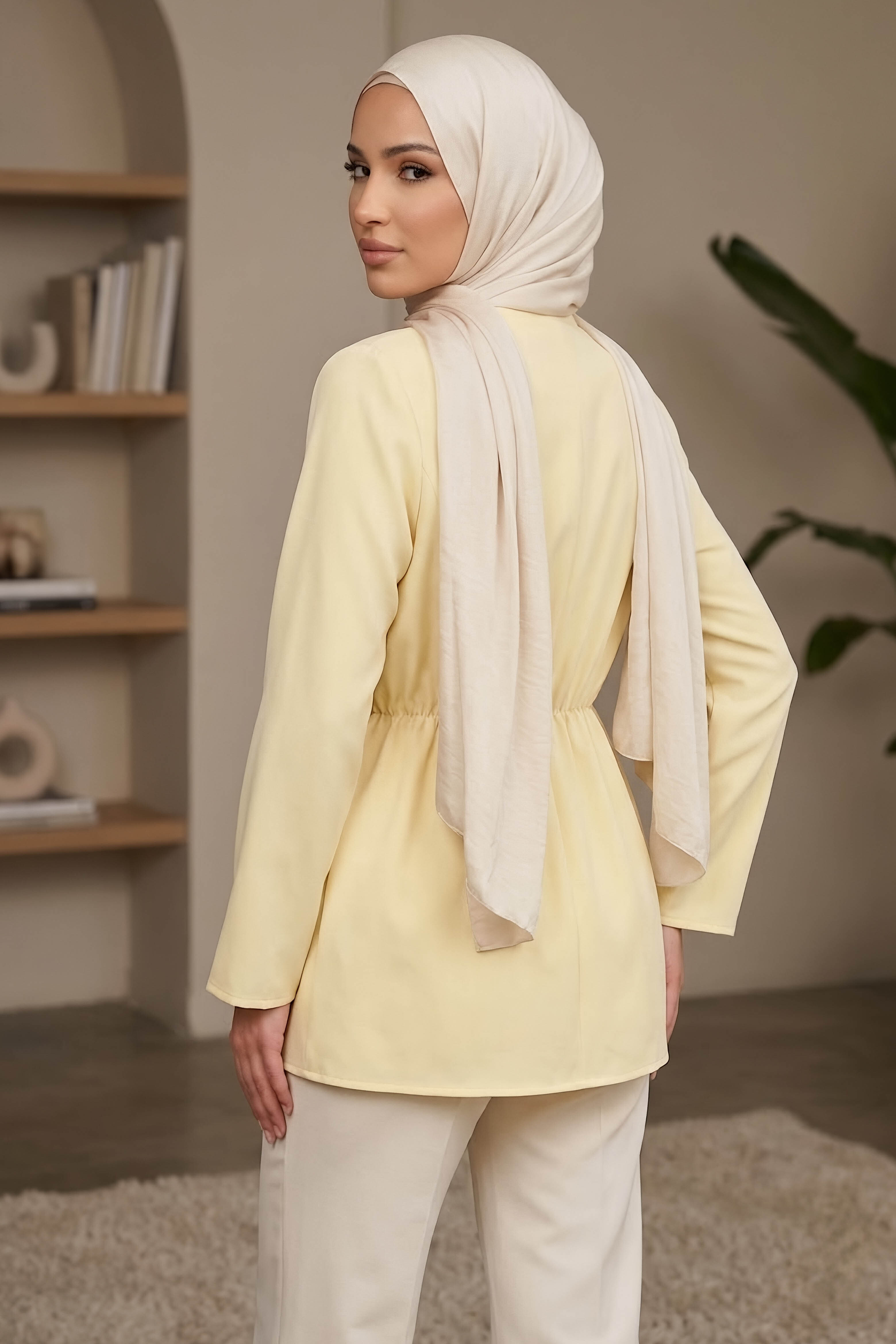 Tek Düğmeli Beli Lastikli Ceket Sari - 28767-SARI - 3