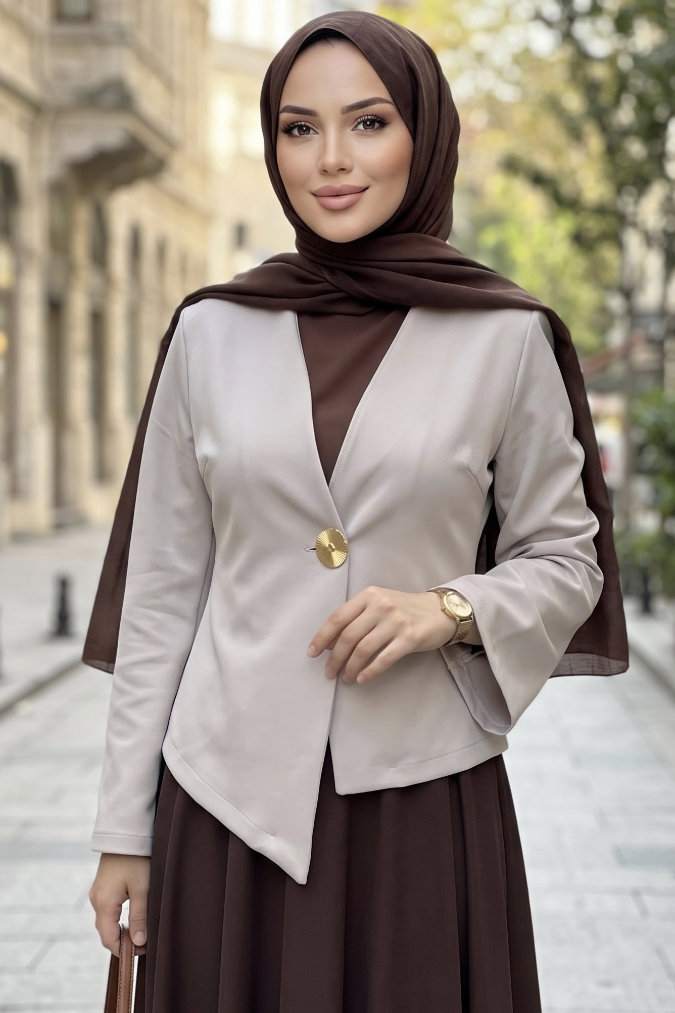 Tek Düğmeli Dabıl Ceket Bej - 28898-BEJ - 1