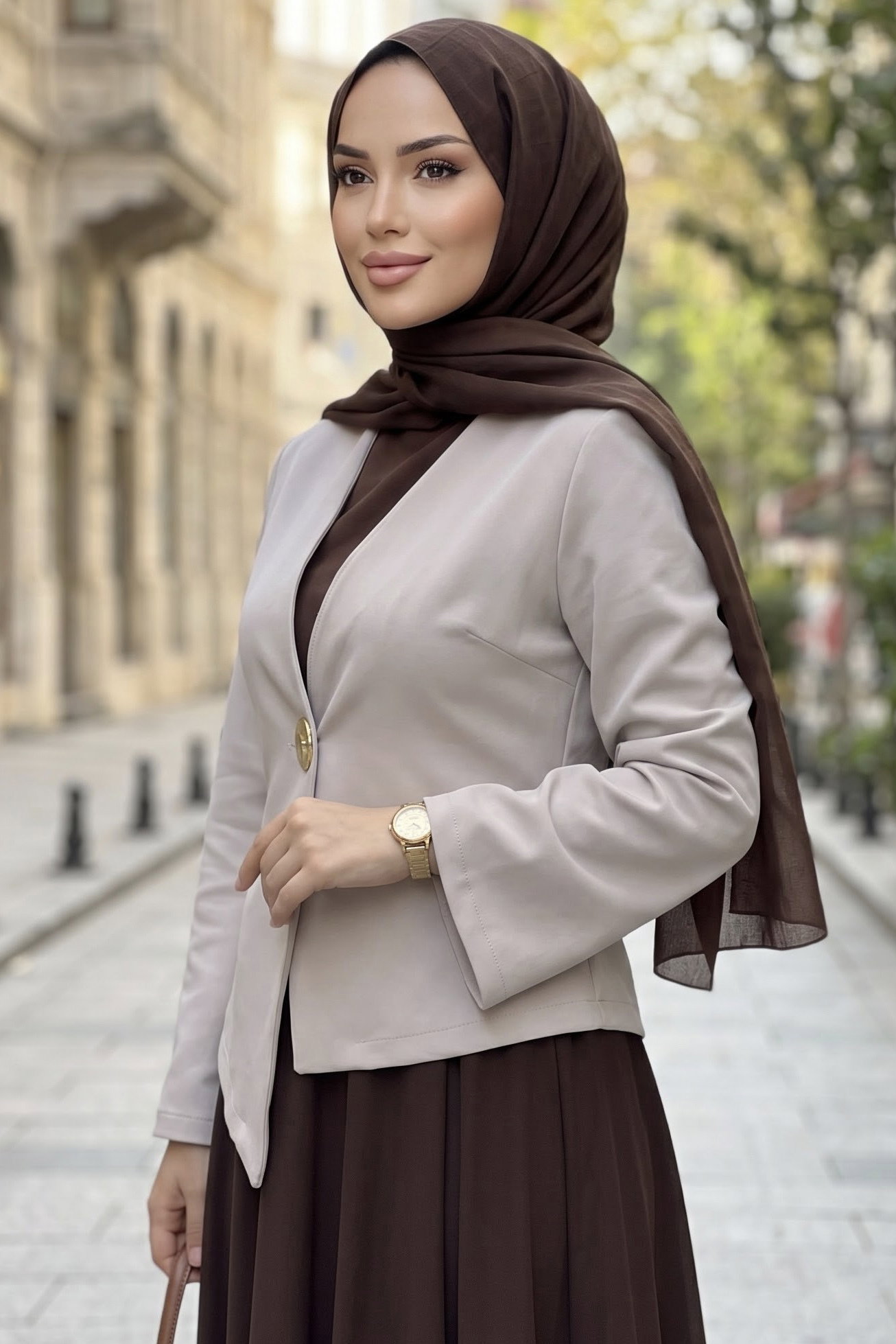 Tek Düğmeli Dabıl Ceket Bej - 28898-BEJ - 2