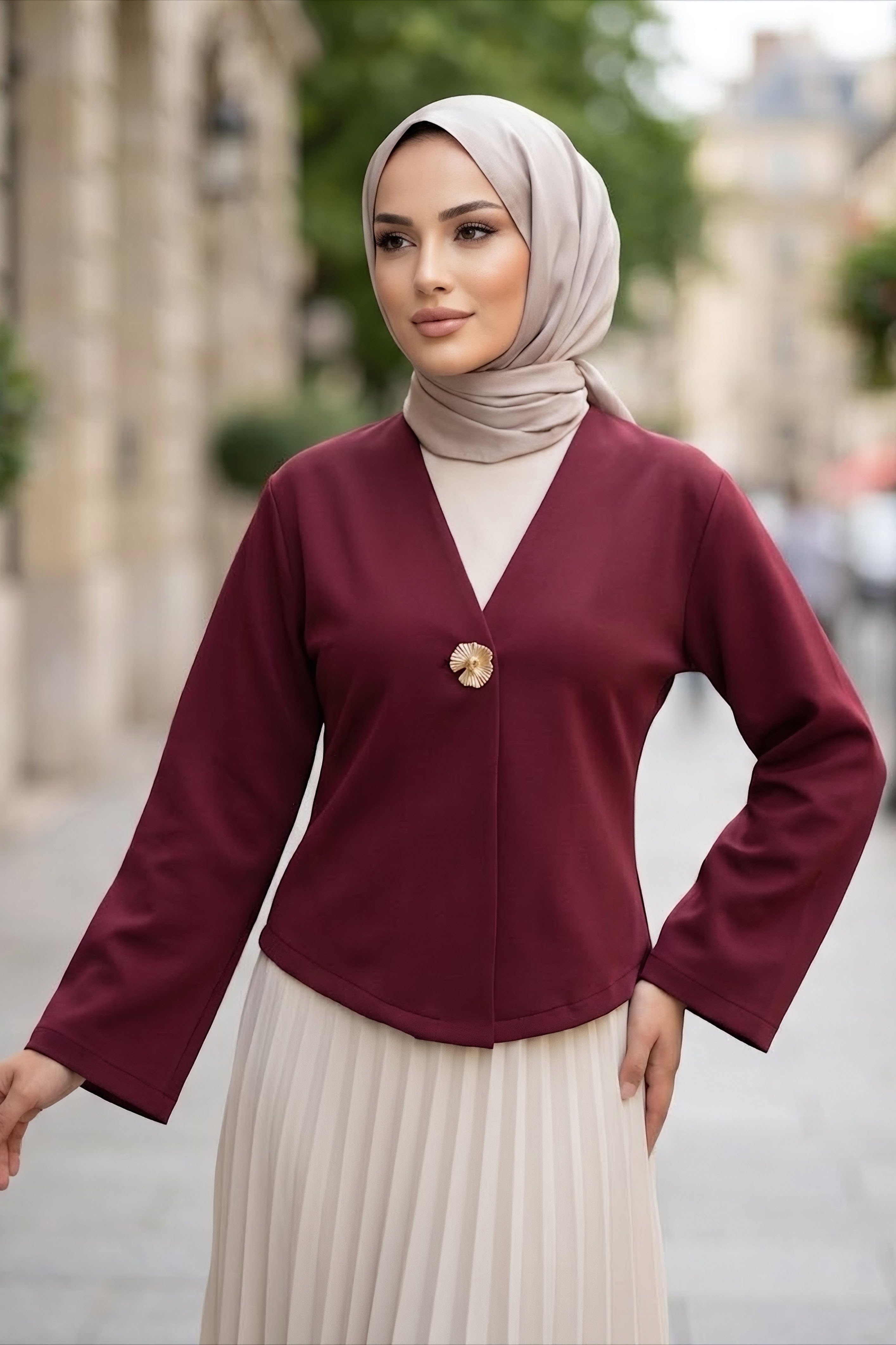 Tek Düğmeli Dabıl Ceket Bordo - 28898-BORDO - 2