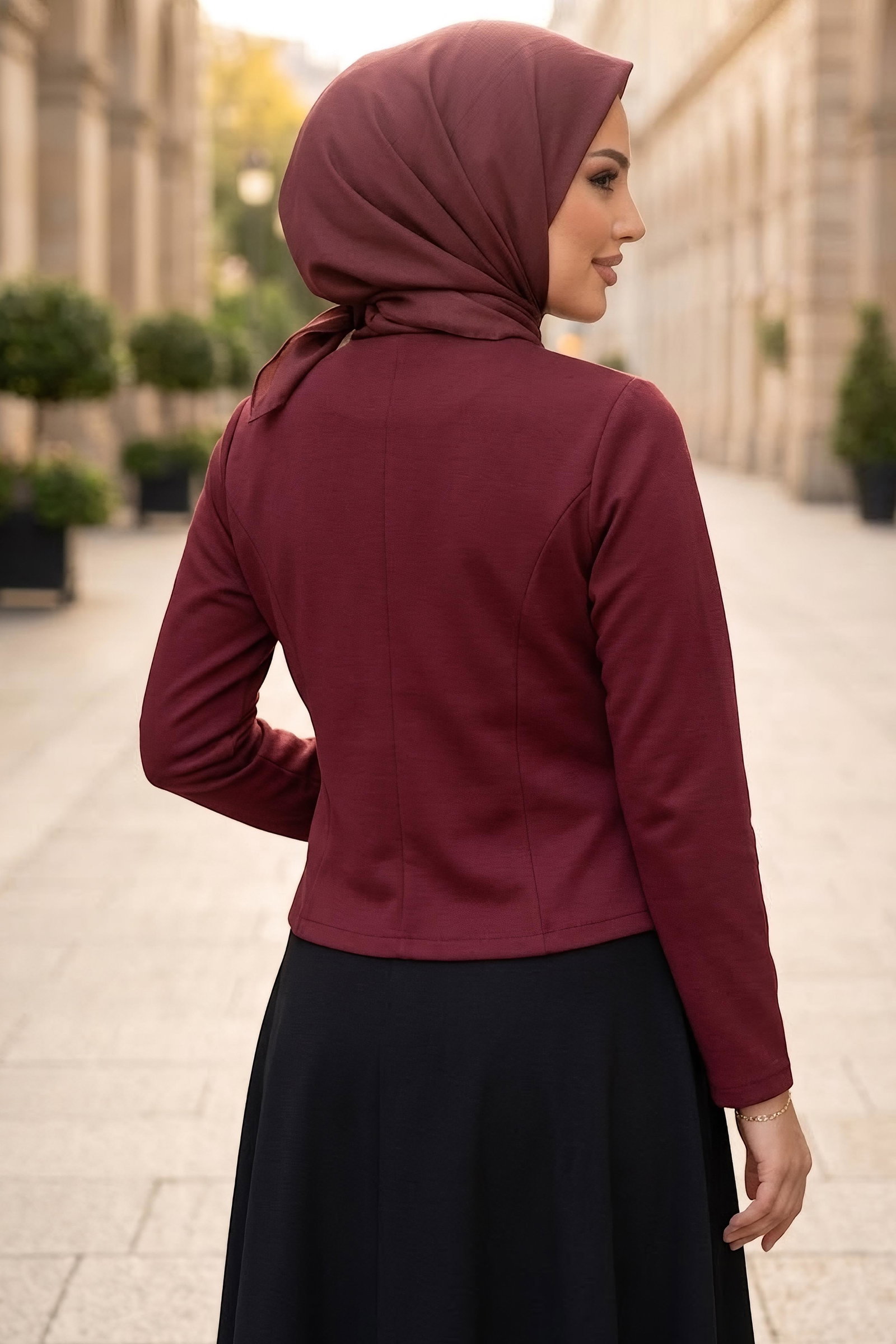 Tek Düğmeli Dabıl Ceket Bordo - 28898-BORDO - 4