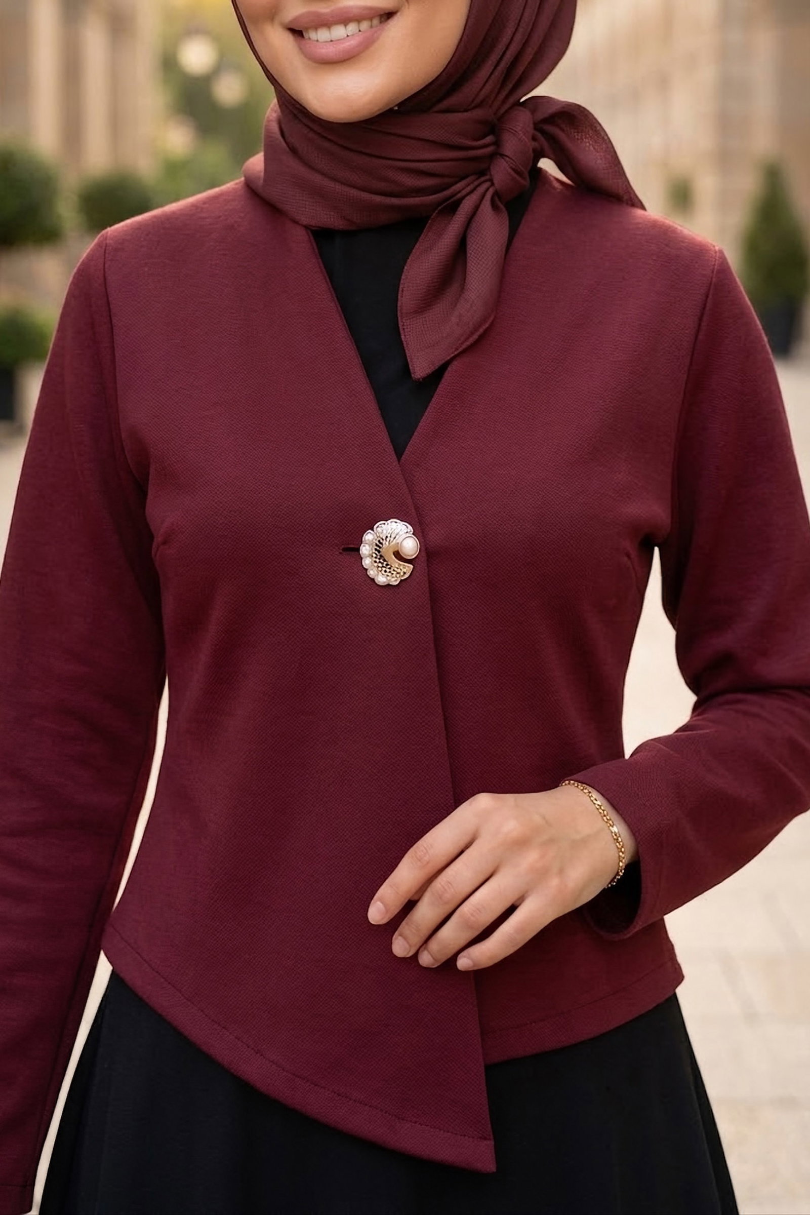 Tek Düğmeli Dabıl Ceket Bordo - 28898-BORDO - 2