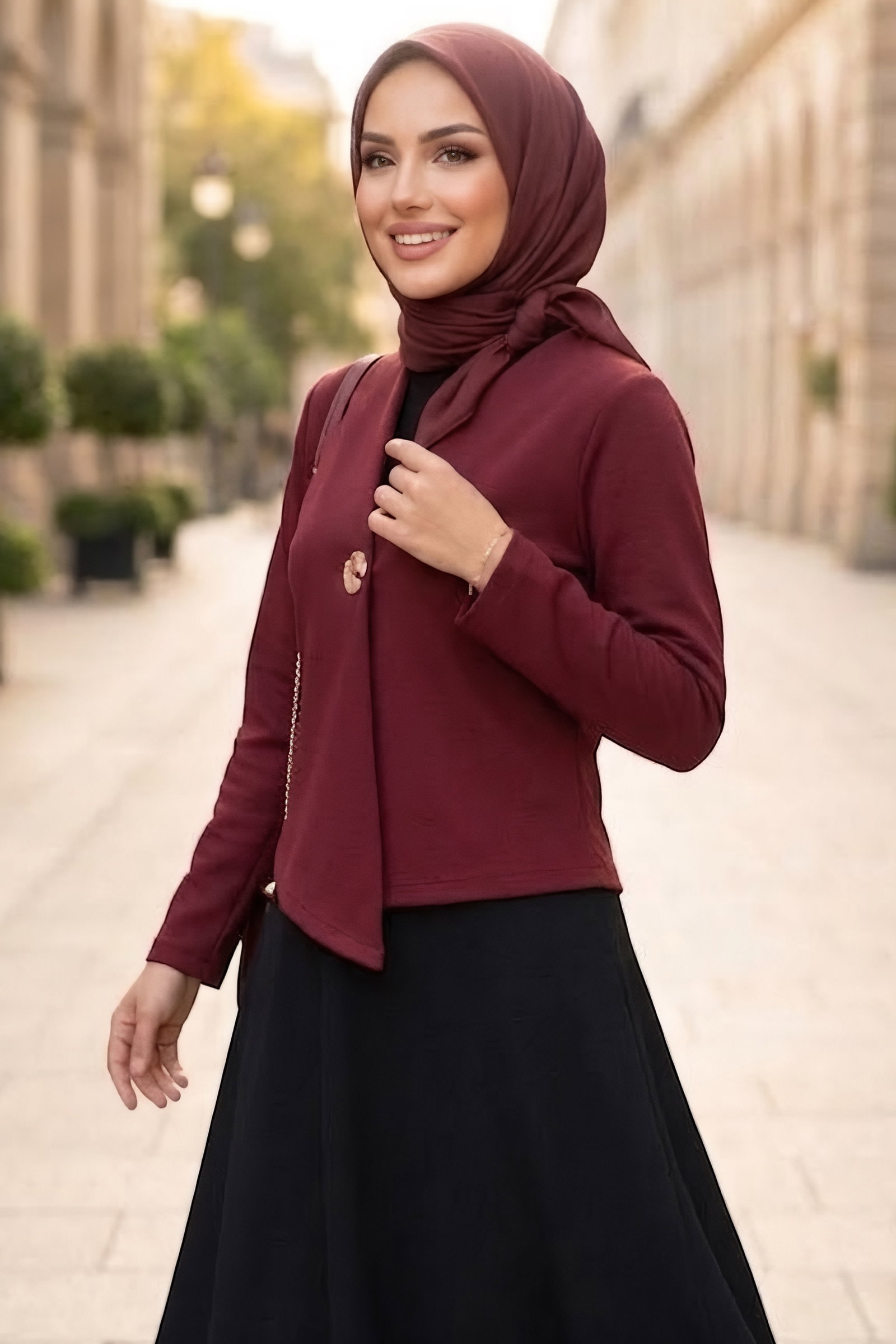 Tek Düğmeli Dabıl Ceket Bordo - 28898-BORDO - 3