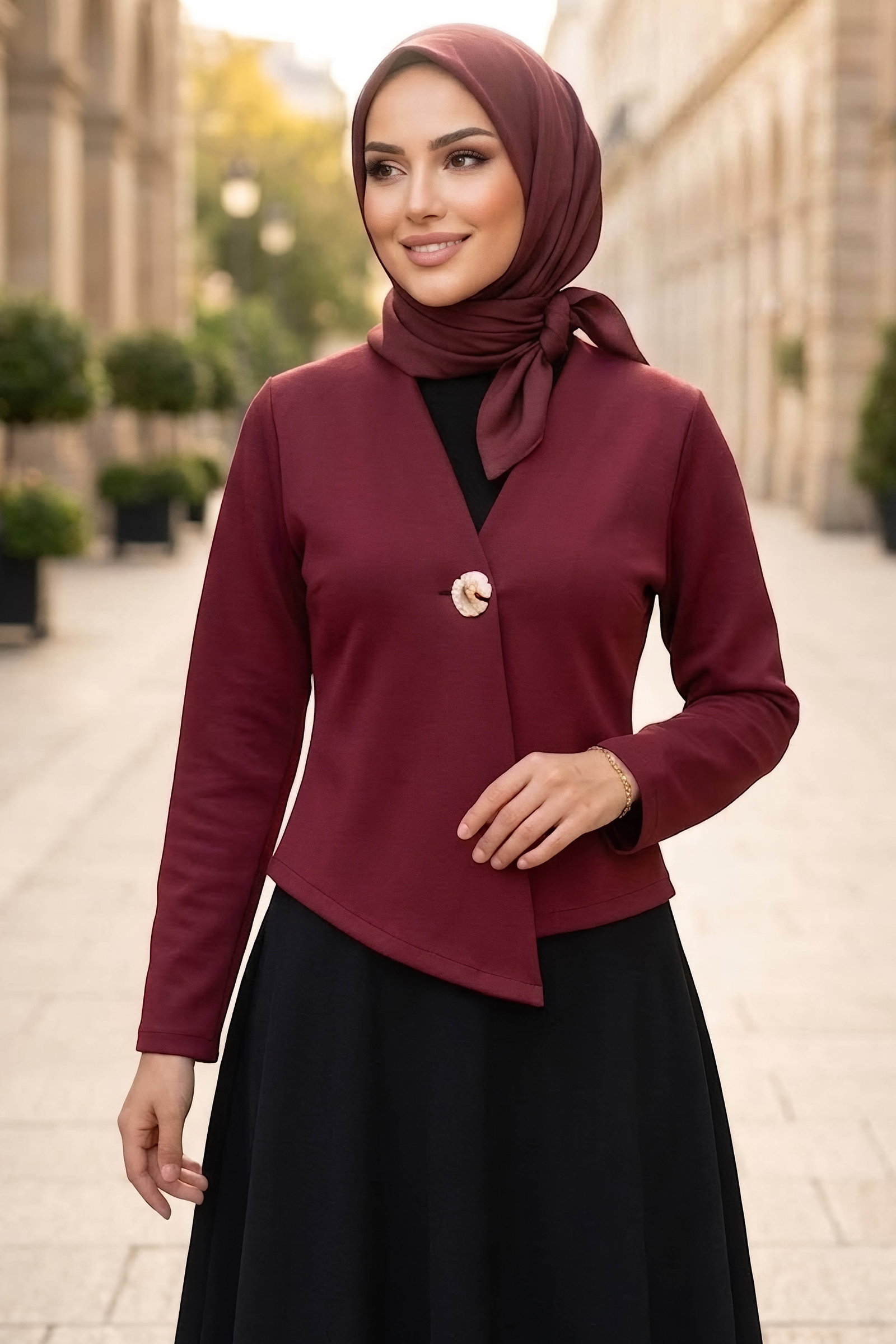 Tek Düğmeli Dabıl Ceket Bordo - 28898-BORDO - 1