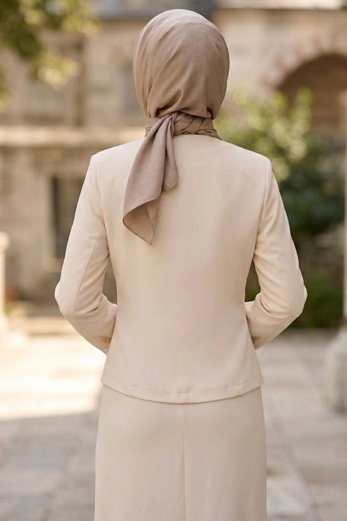 Tek Düğmeli Dabıl Ceket Krem - 28898-KREM - 3