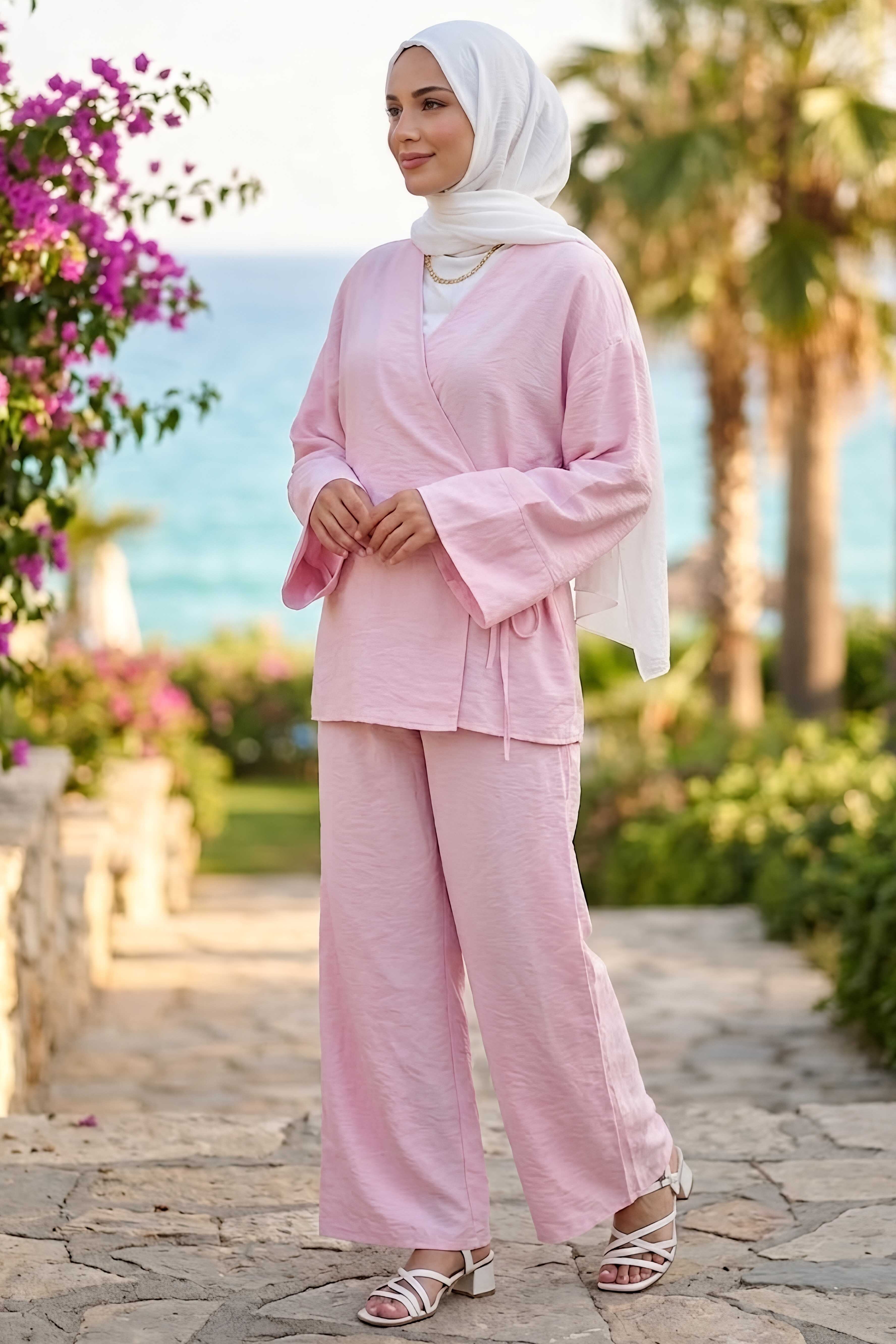Tensel Ceket Pantolon İkili Takım Pembe - 28511-PEMBE - 2