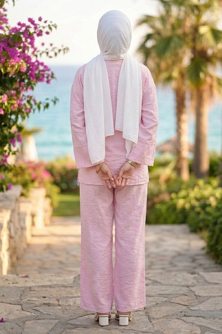 Tensel Ceket Pantolon İkili Takım Pembe - 28511-PEMBE - 3