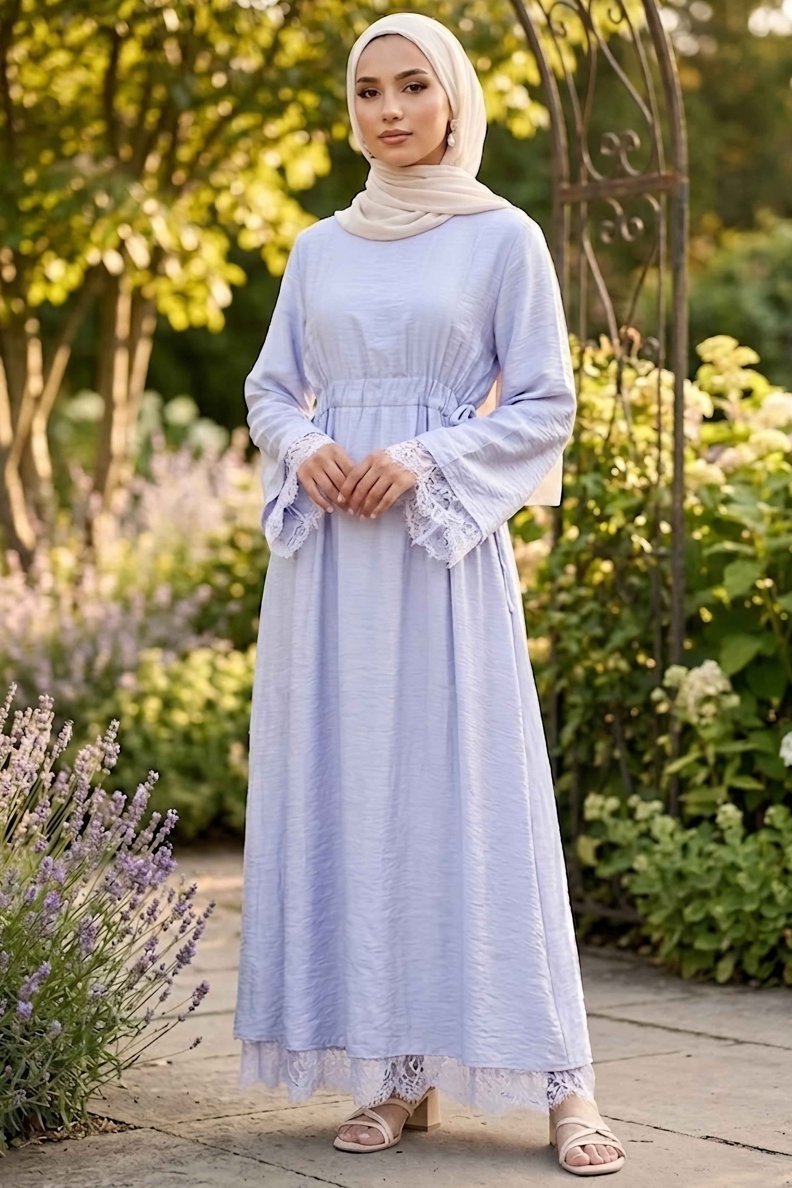 Tensel Güpürlü Elbise Lila - 28816-LILA - 1