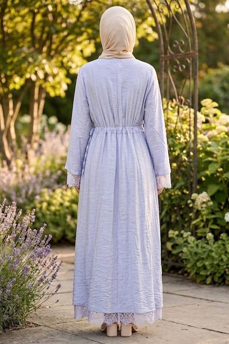 Tensel Güpürlü Elbise Lila - 28816-LILA - 3