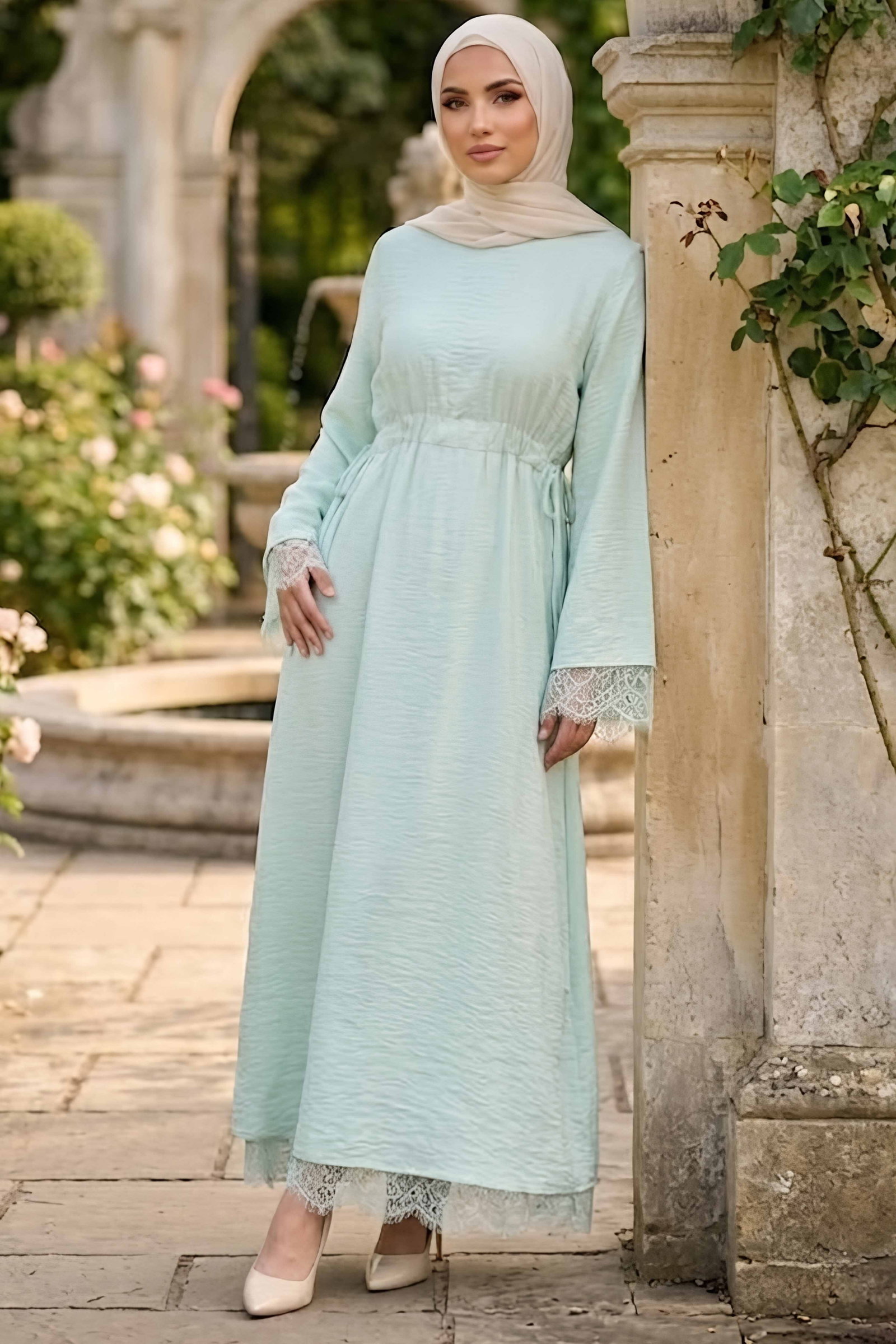 Tensel Güpürlü Elbise Mint - 28816-MINT - 1