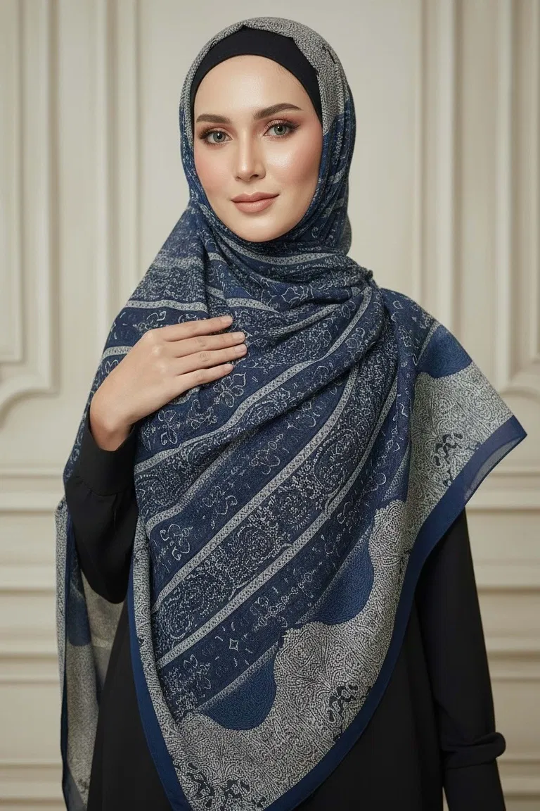 The Mystic Ethnica Serisi Pamuk Şal - 28110-LACIVERT - TOFİSA
