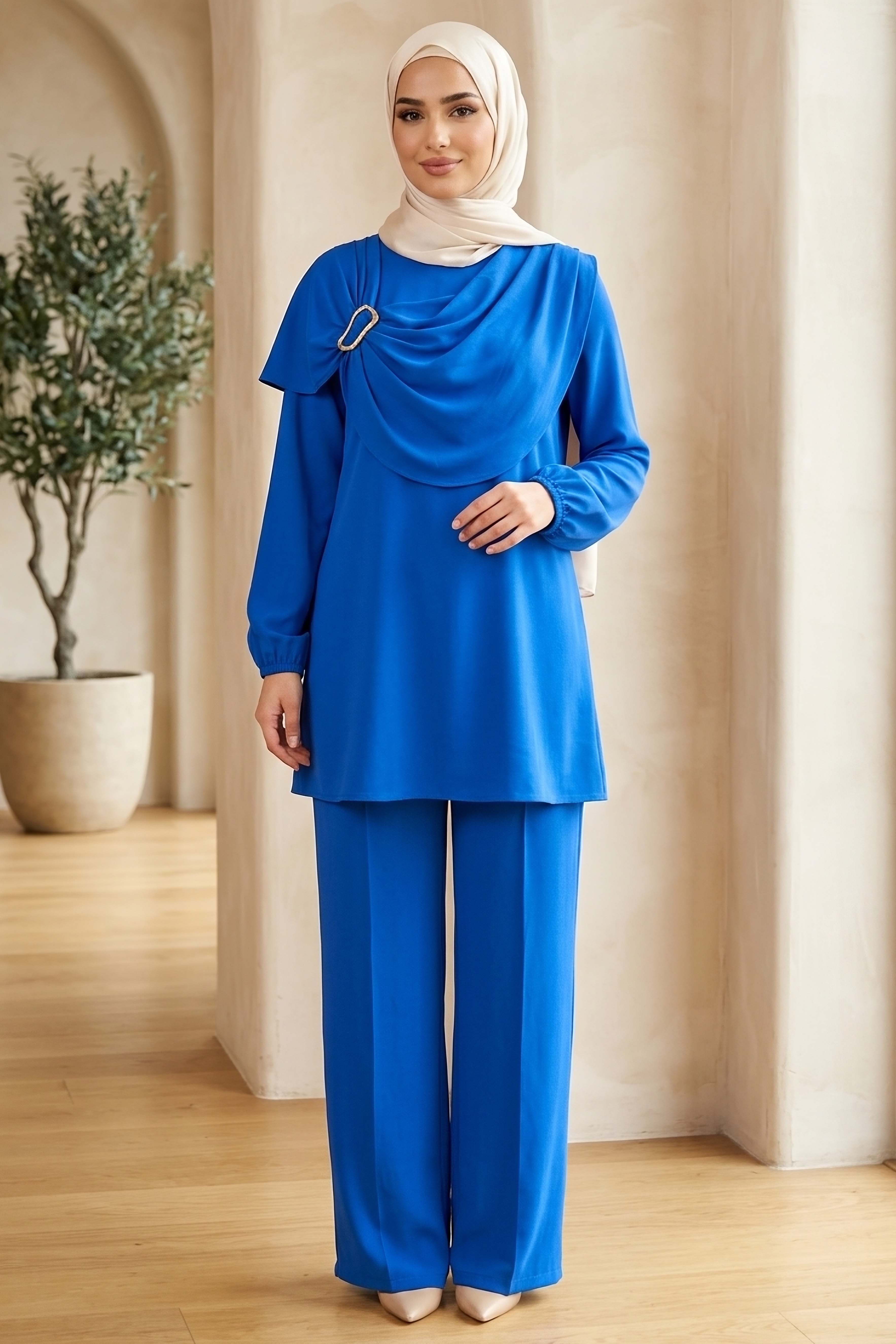 Toka Detaylı Dokuma Viskon İkili Takım - 2093-SAKS - 1