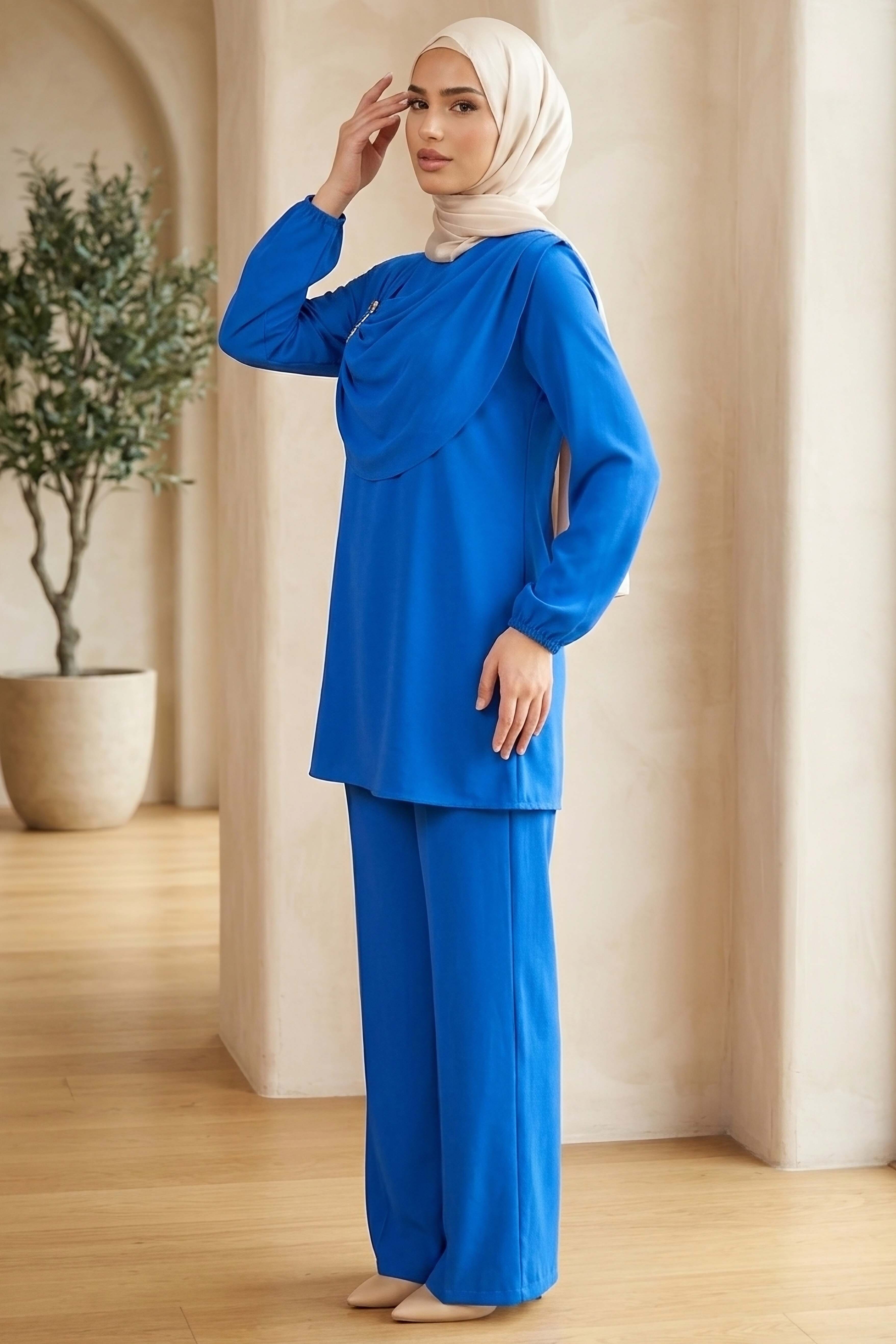 Toka Detaylı Dokuma Viskon İkili Takım - 2093-SAKS - 2