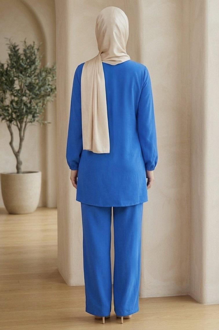 Toka Detaylı Dokuma Viskon İkili Takım - 2093-SAKS - 3