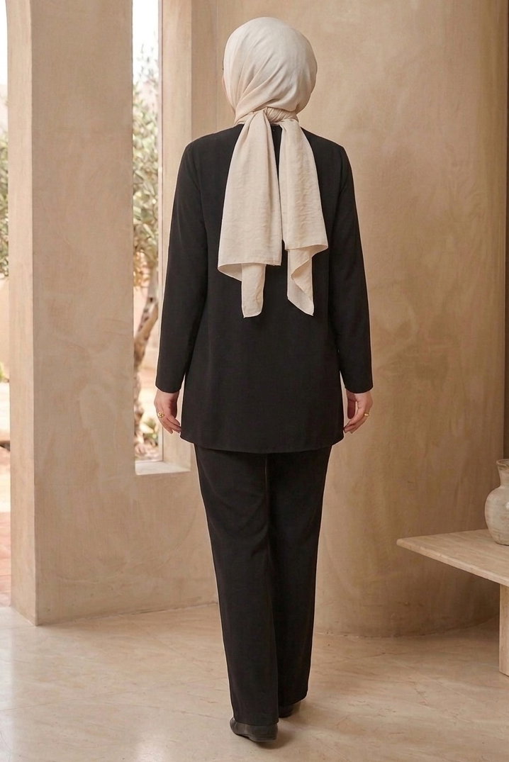 Toka Detaylı Dokuma Viskon İkili Takım - 2093-SIYAH - 3