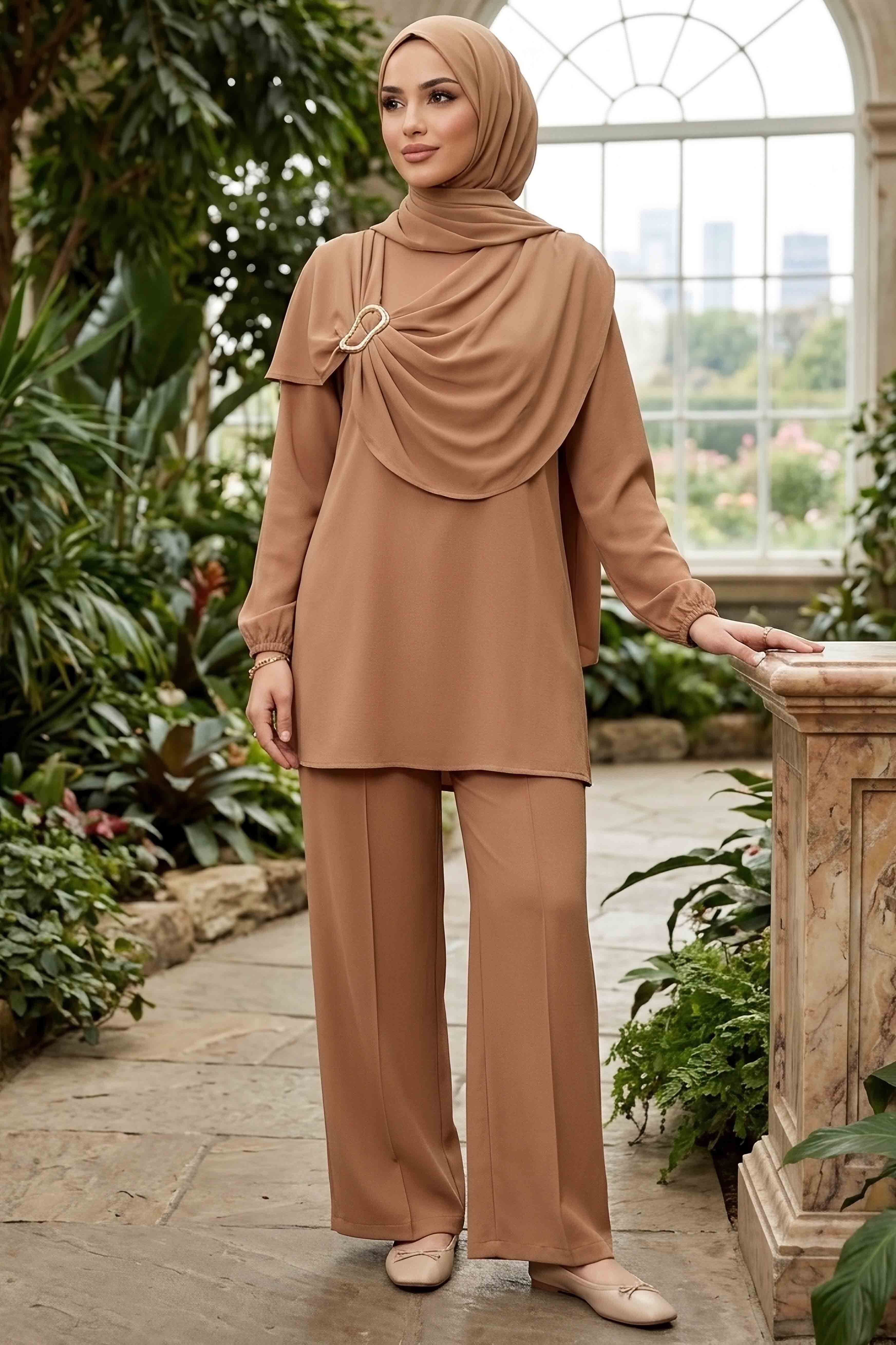 Toka Detaylı Dokuma Viskon İkili Takım - 2093-VIZON - 1