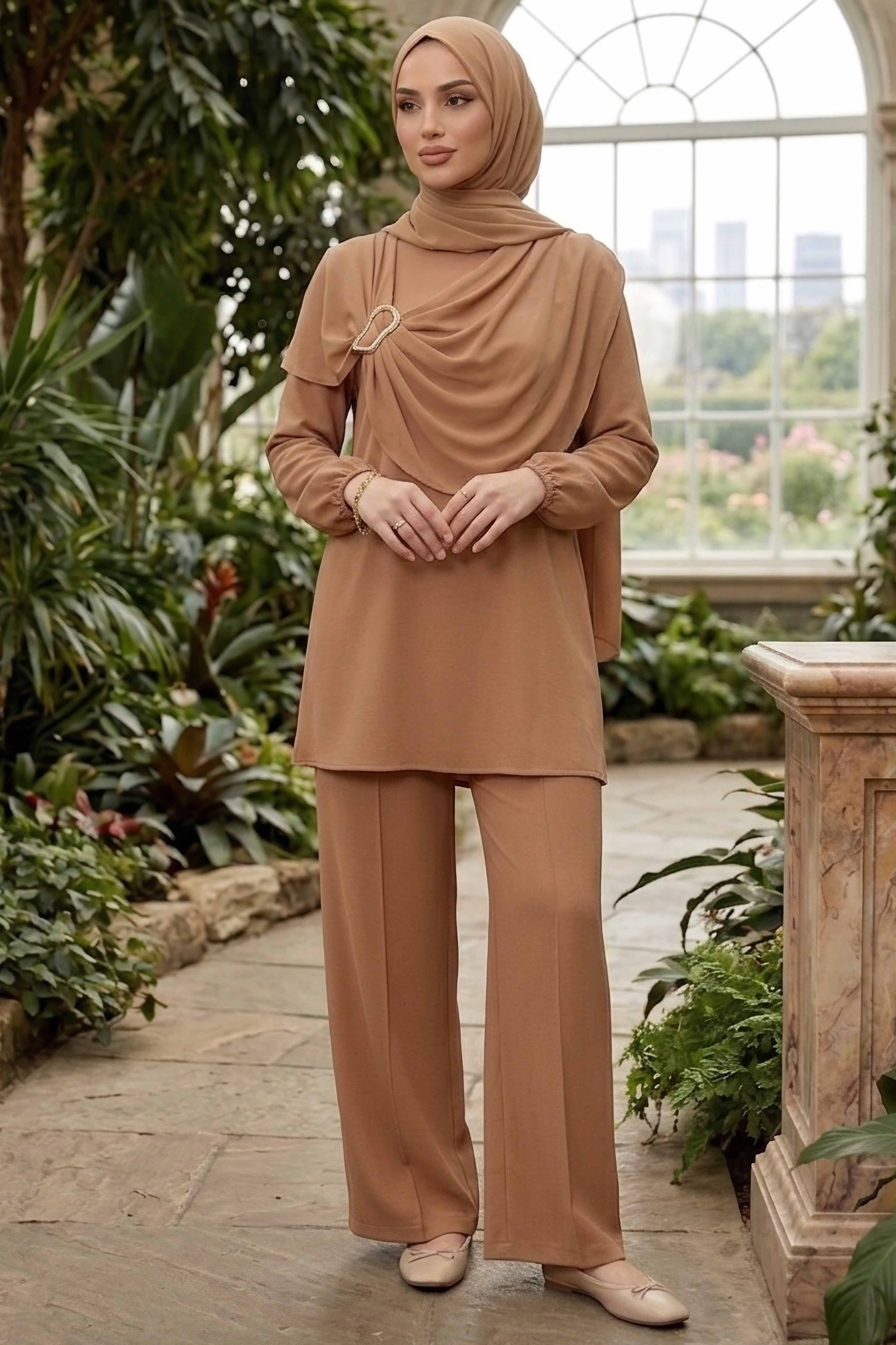 Toka Detaylı Dokuma Viskon İkili Takım - 2093-VIZON - 2