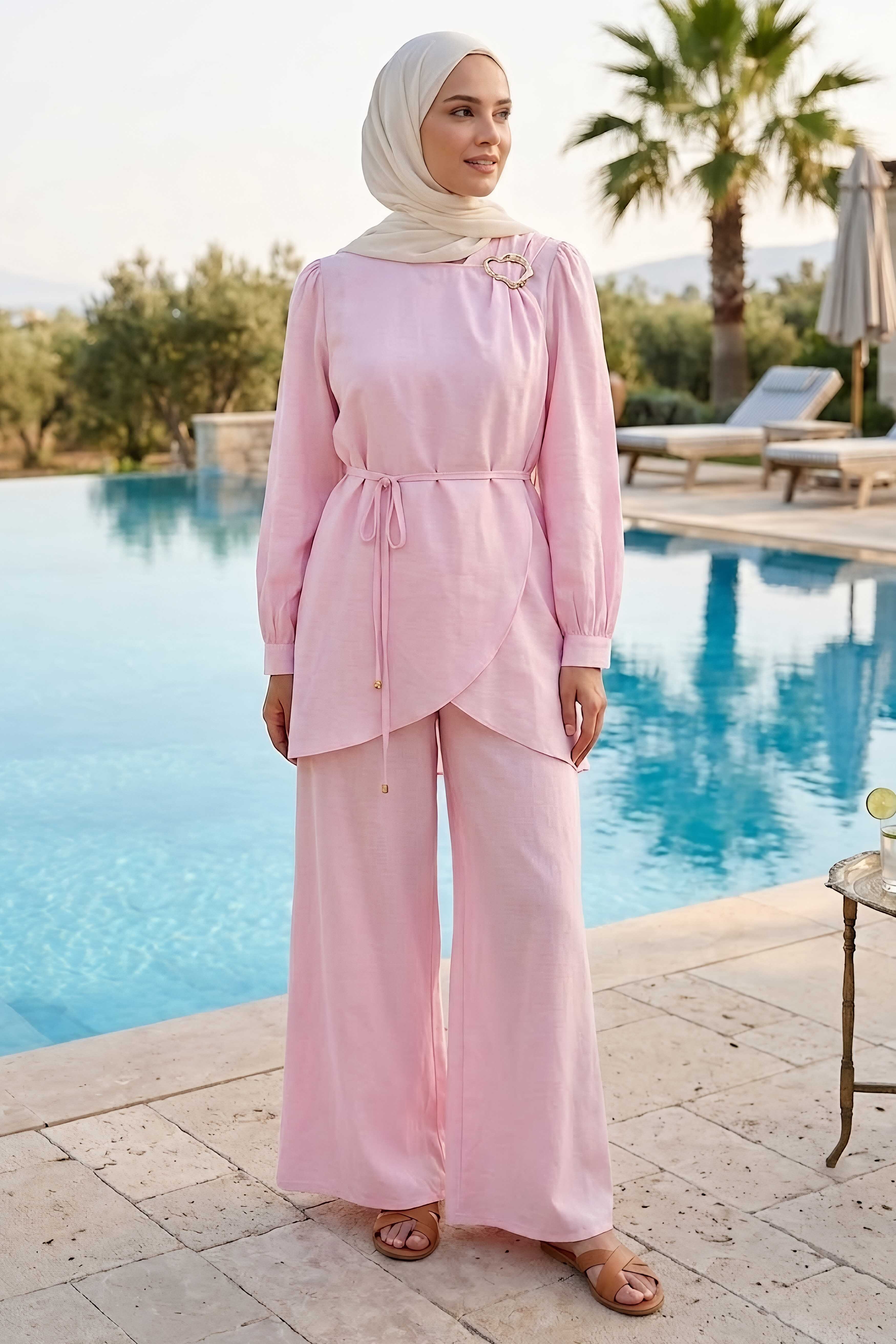 Toka Detaylı İkili Takım Pembe - 28513-PEMBE - 2