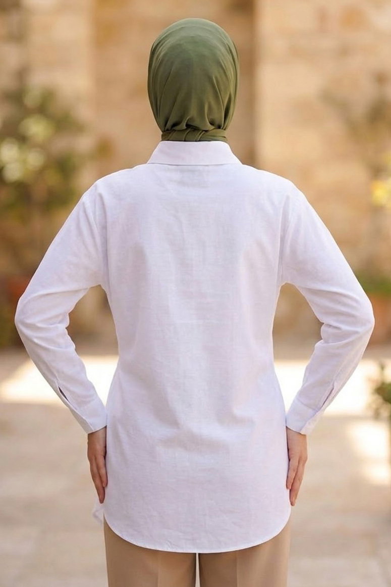 Toka Kuşak Detaylı Tunik Beyaz - 28728-BEYAZ - 3
